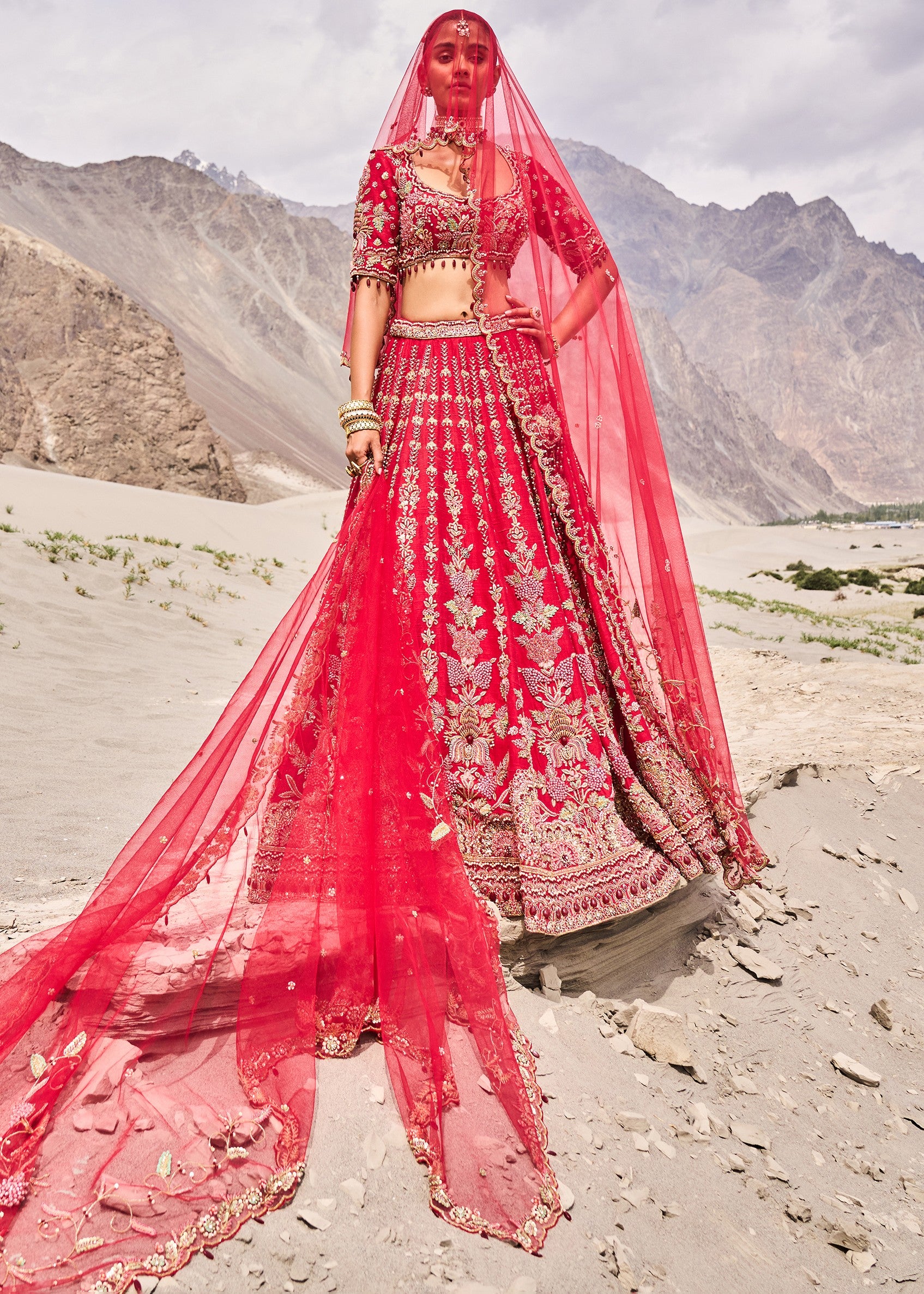 Red Embroidered Bridal Lehenga