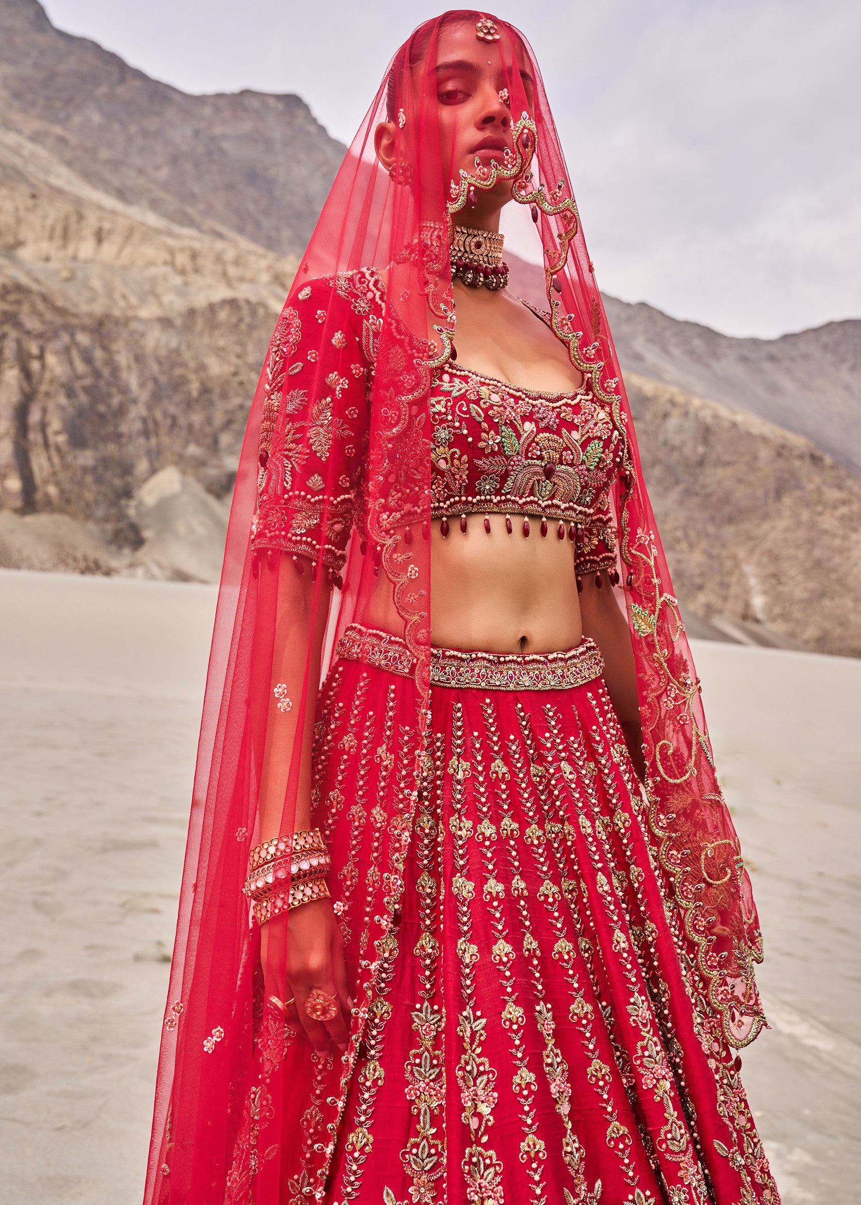 Red Embroidered Bridal Lehenga