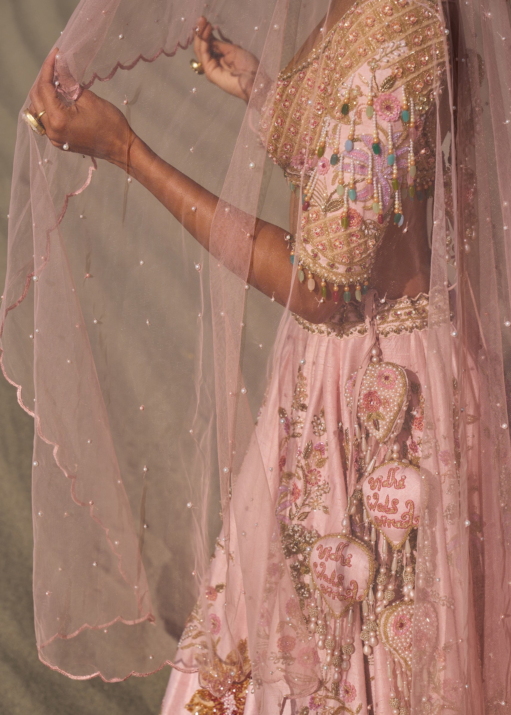 Pink Embroidered Butti Work Bridal Lehenga