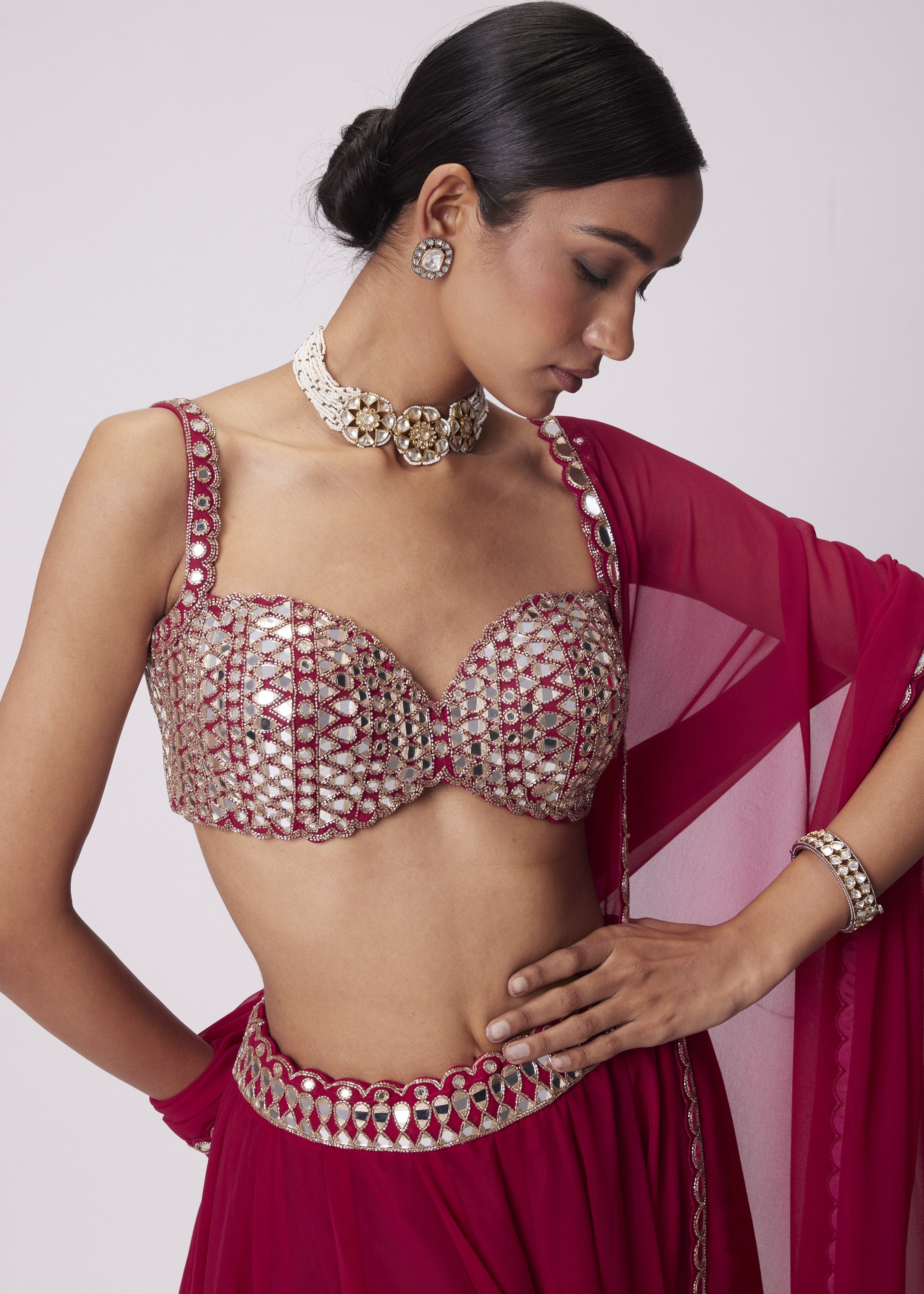 Crimson Red Lehenga Pants Set