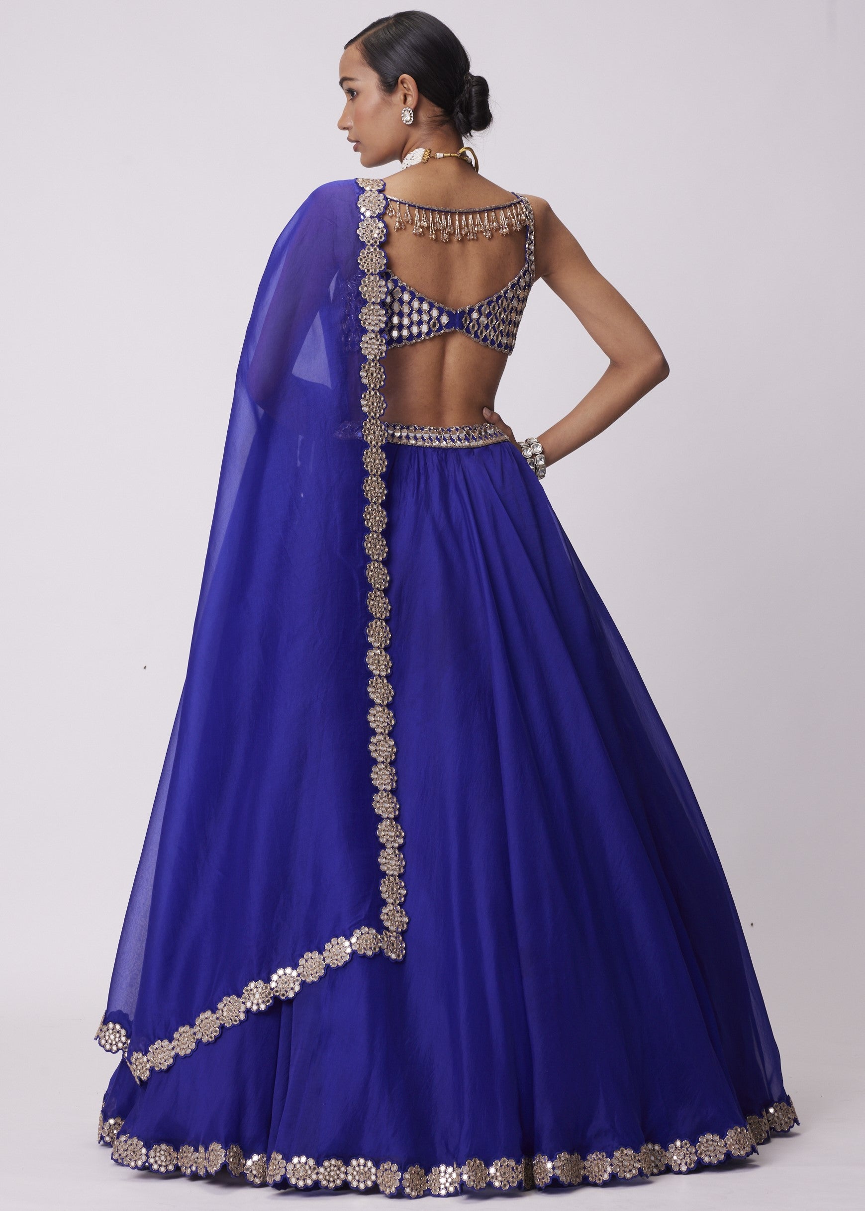 Persian Blue Linear Mirror Embroidered Lehenga Set