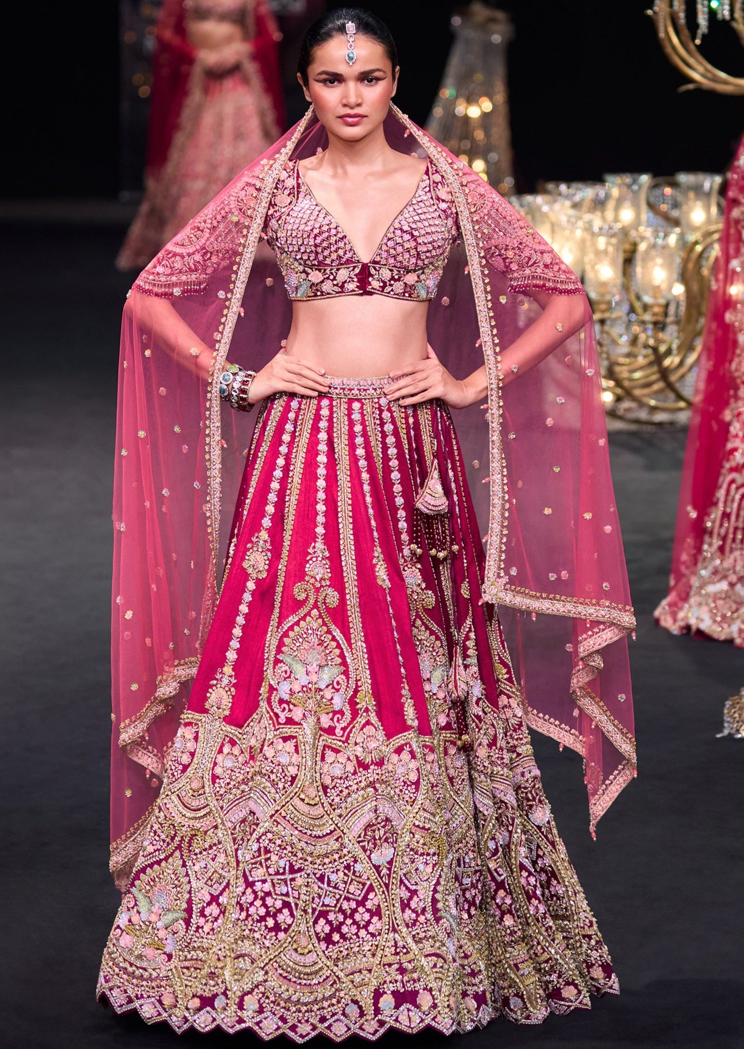 Scarlet Red Raw Silk Lehenga with Koti Style Blouse Set