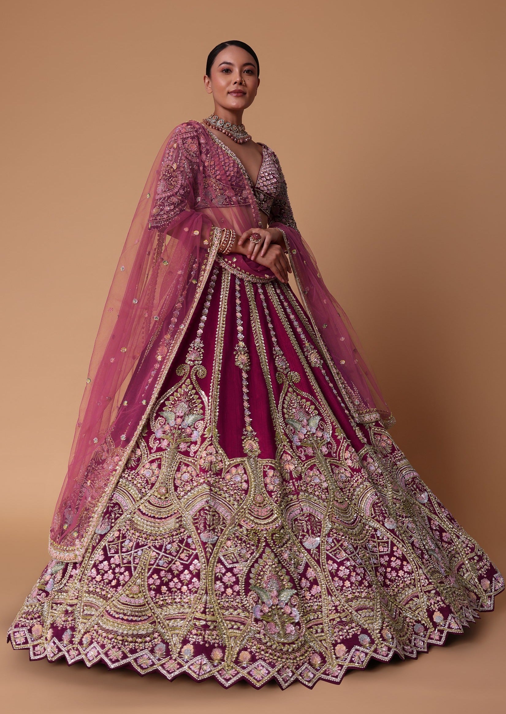 Scarlet Red Raw Silk Lehenga with Koti Style Blouse Set