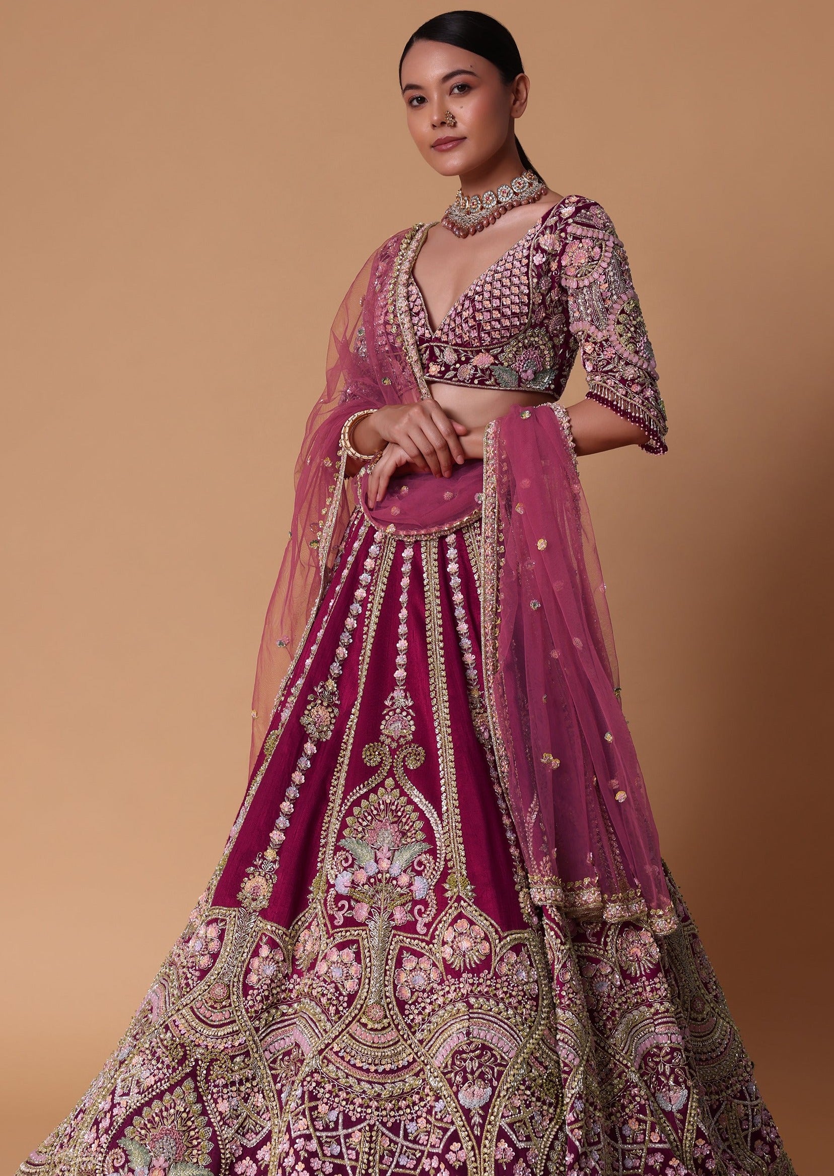 Scarlet Red Raw Silk Lehenga with Koti Style Blouse Set