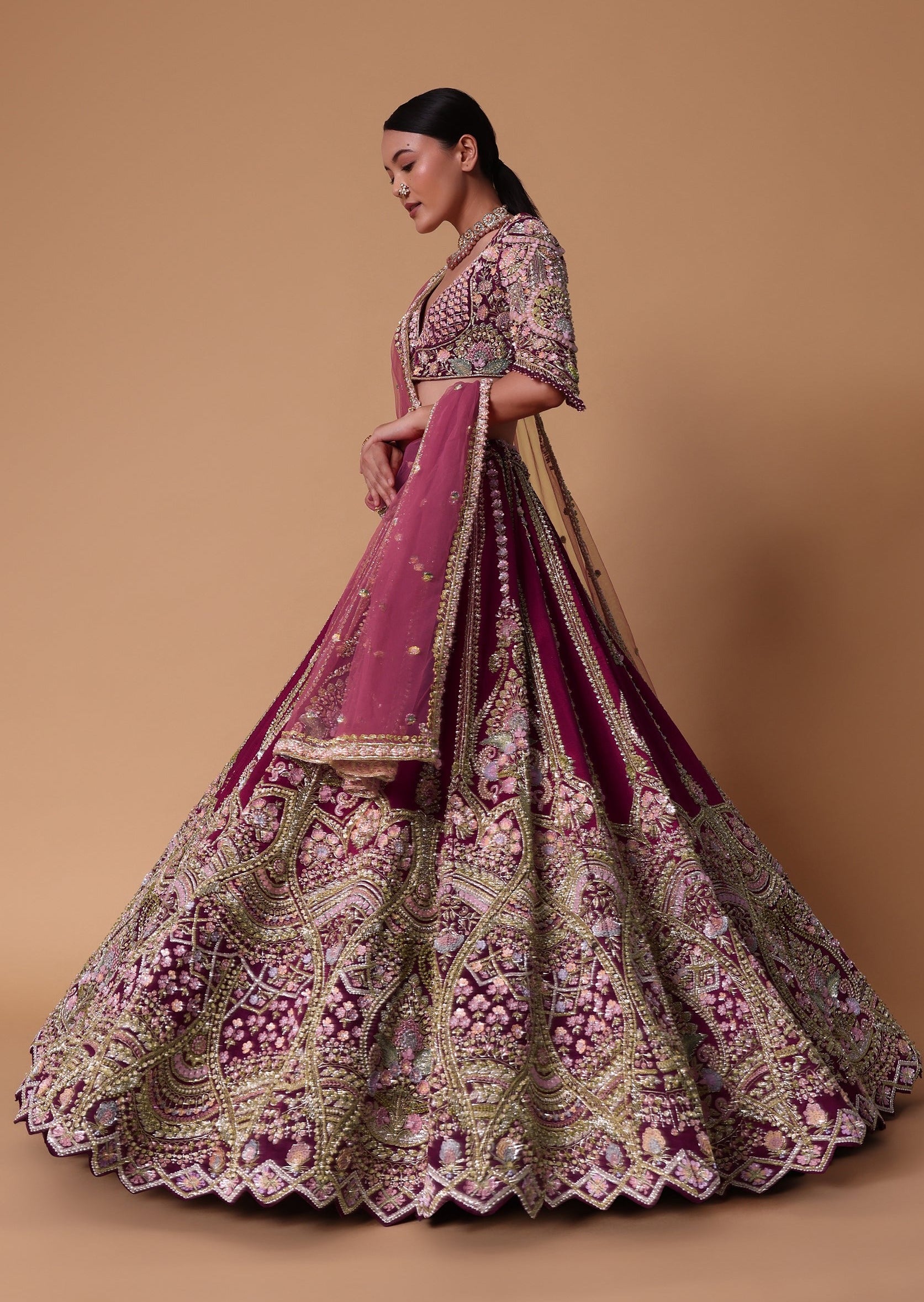 Scarlet Red Raw Silk Lehenga with Koti Style Blouse Set