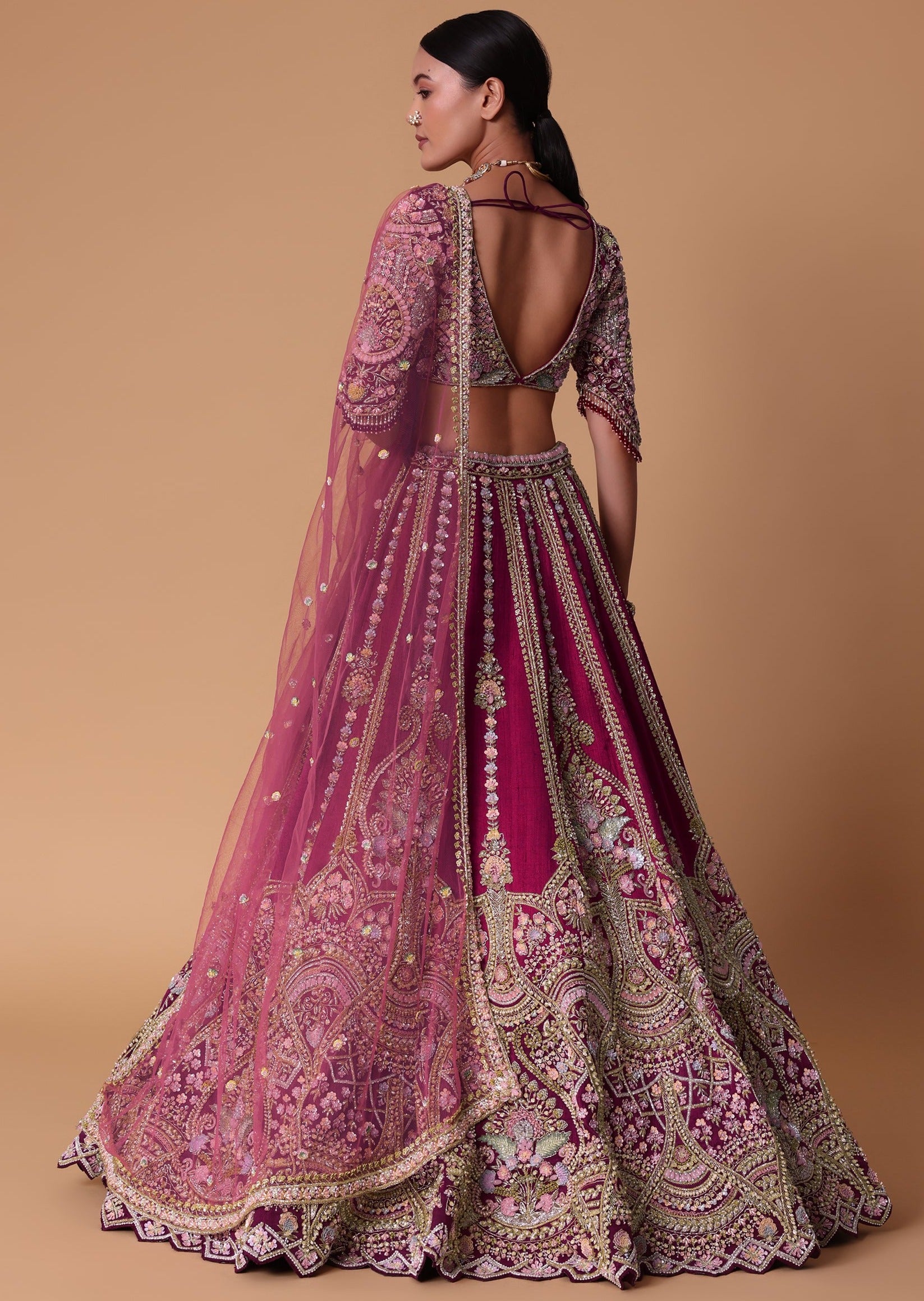 Scarlet Red Raw Silk Lehenga with Koti Style Blouse Set