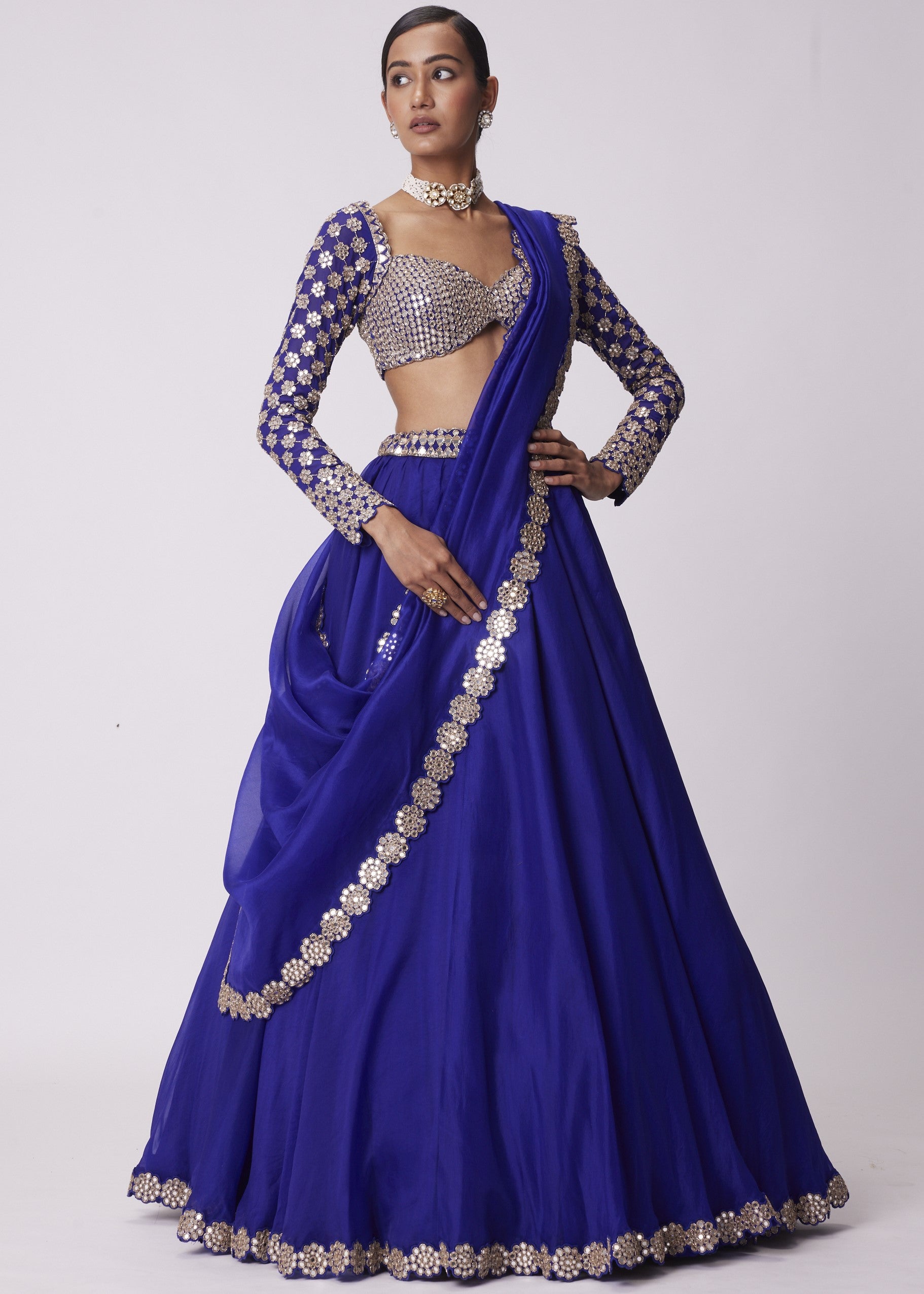 Persian Blue Hand Embroidered Lehenga Set