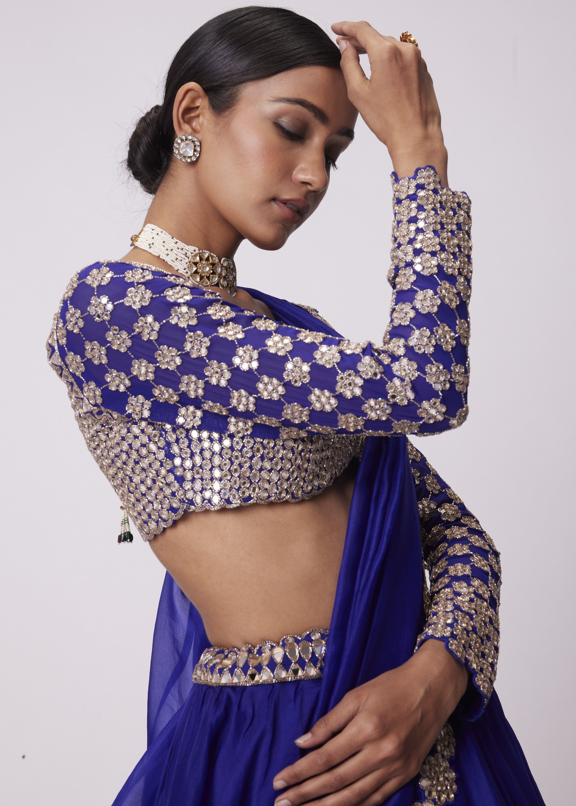 Persian Blue Hand Embroidered Lehenga Set
