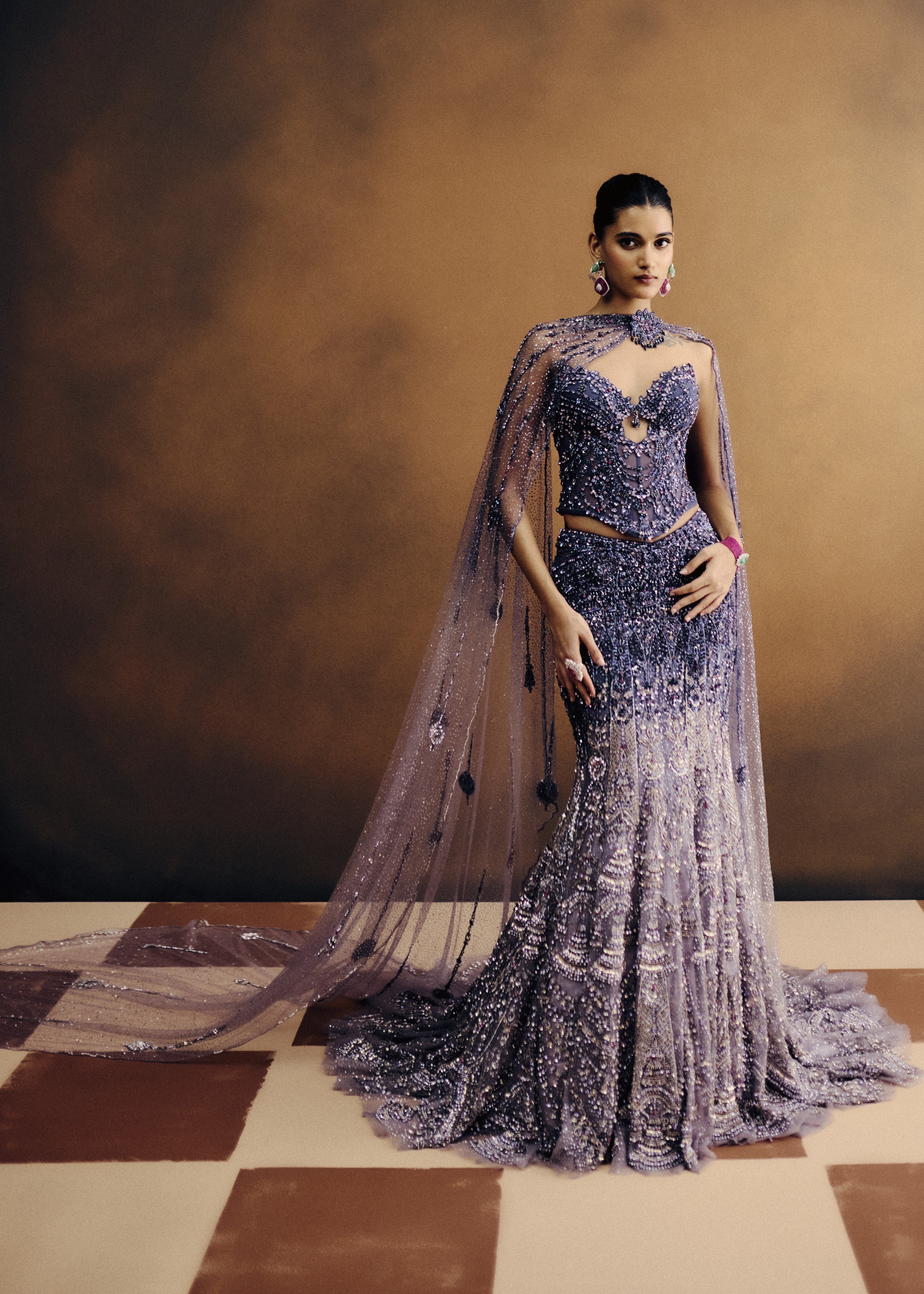 Aurora Violette Corset & Skirt Set With Dupatta