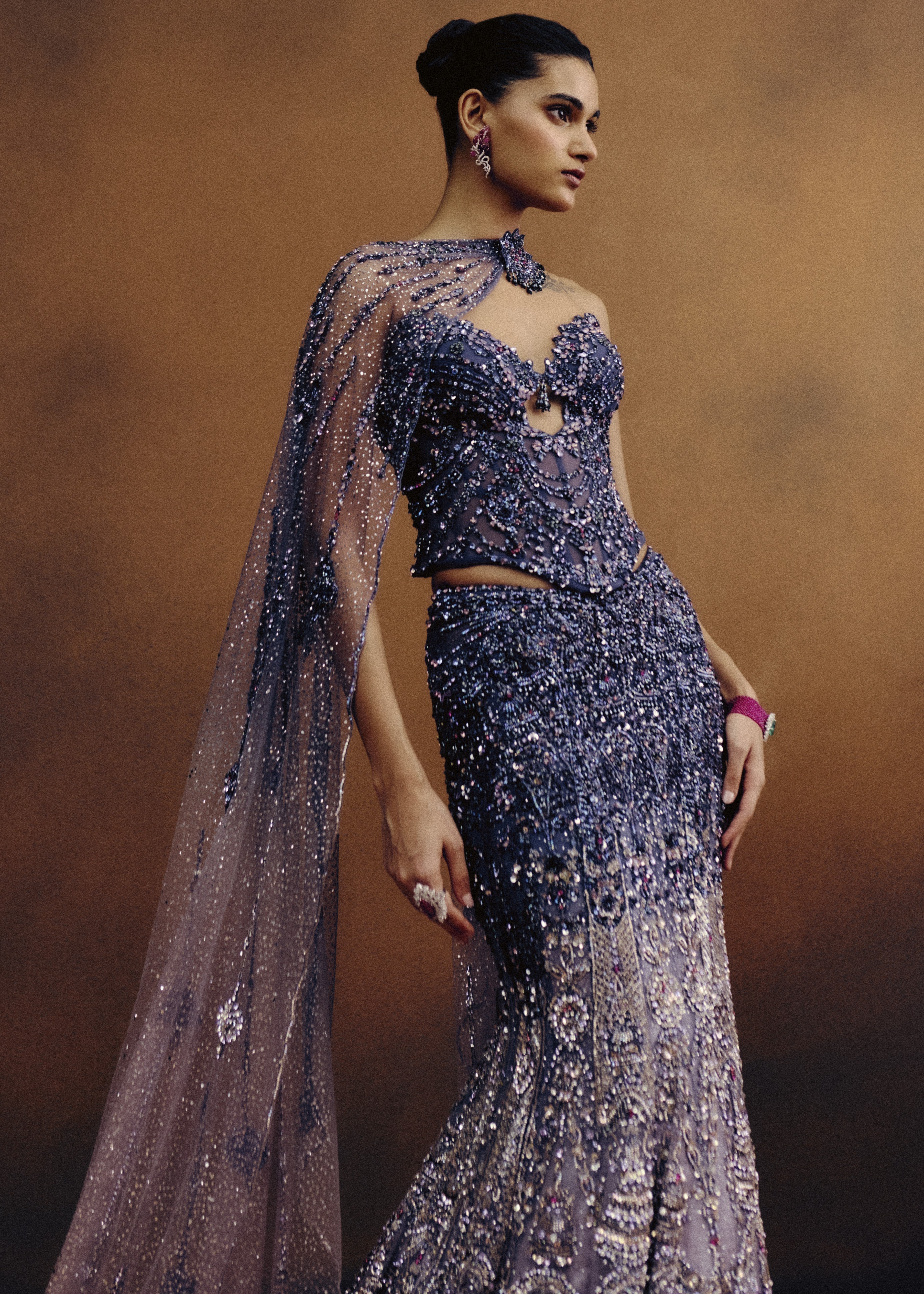 Aurora Violette Corset & Skirt Set With Dupatta