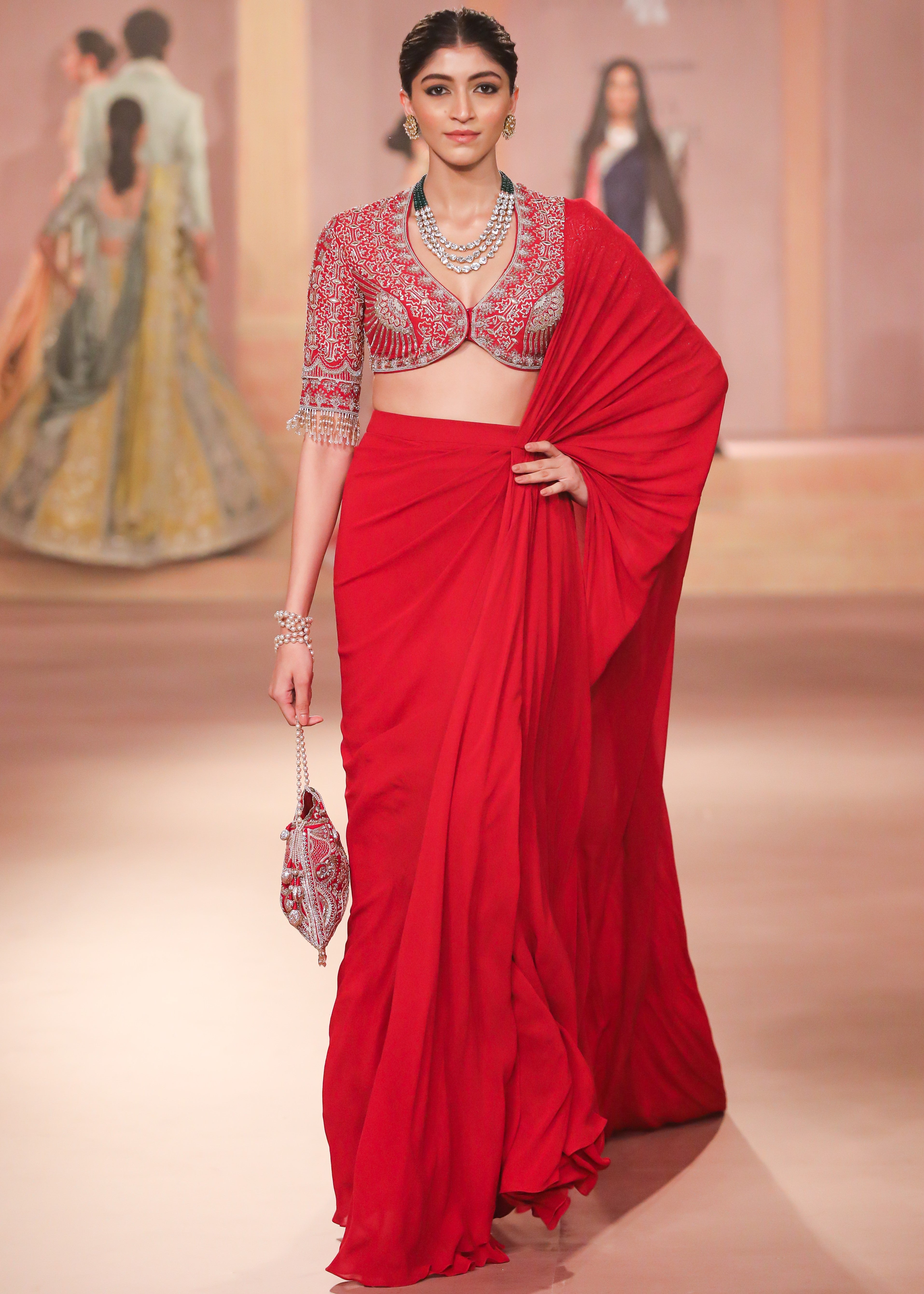 Red Pre-draped Sari Set