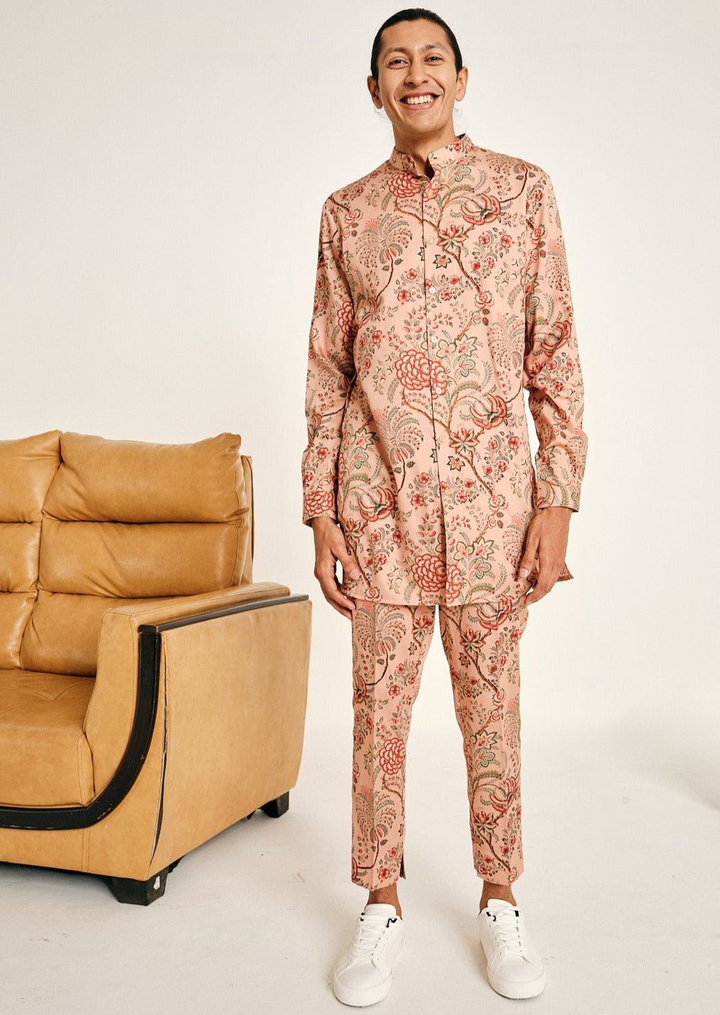 Peach Begum Linen Kurta Pajama Set