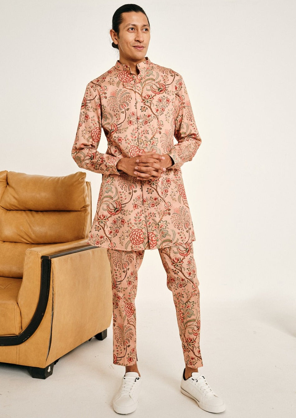 Peach Begum Linen Kurta Pajama Set