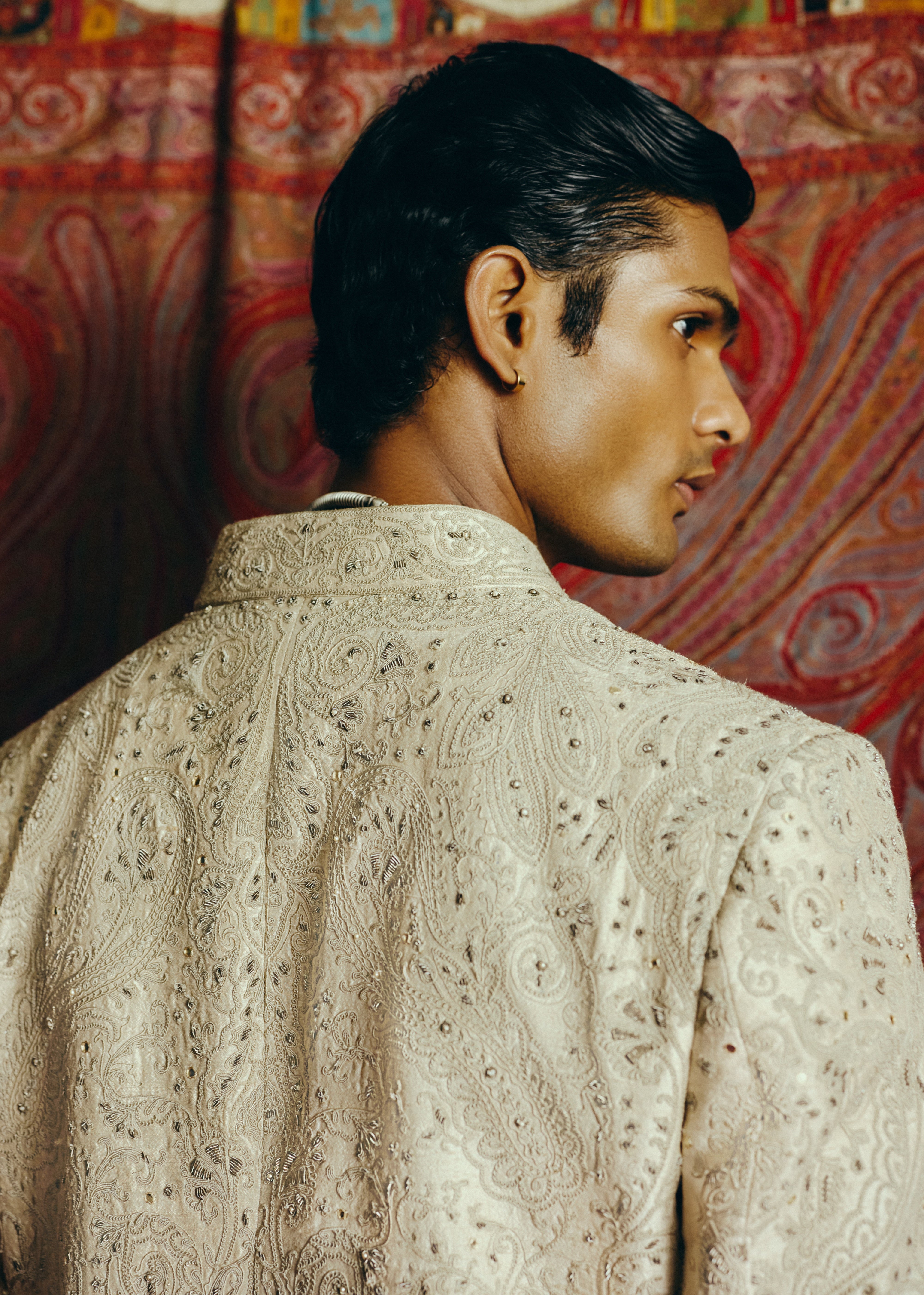 Ecru Reverie Open Jacket With Kurta & Pant Set