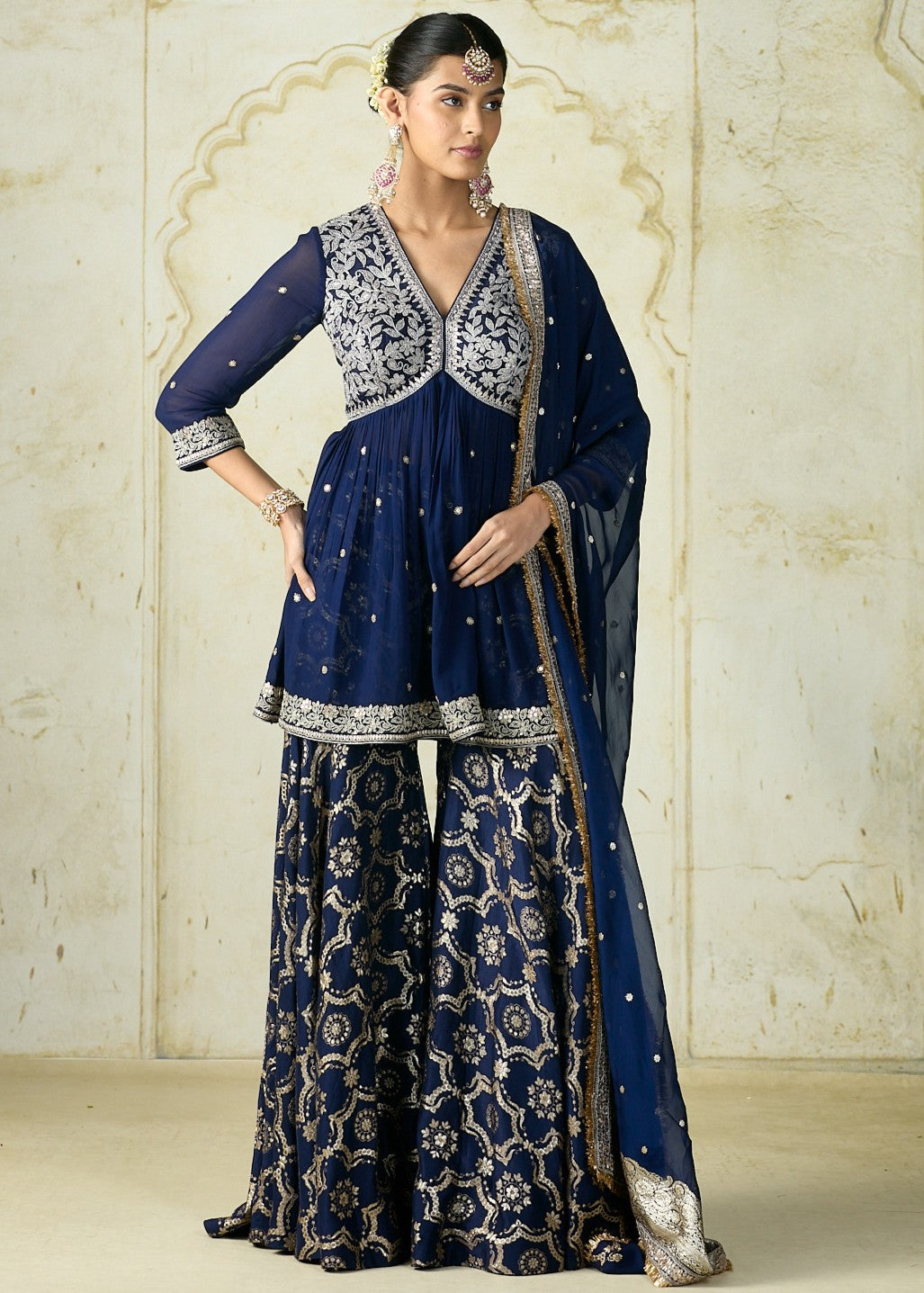 Navy Rida Sharara Set