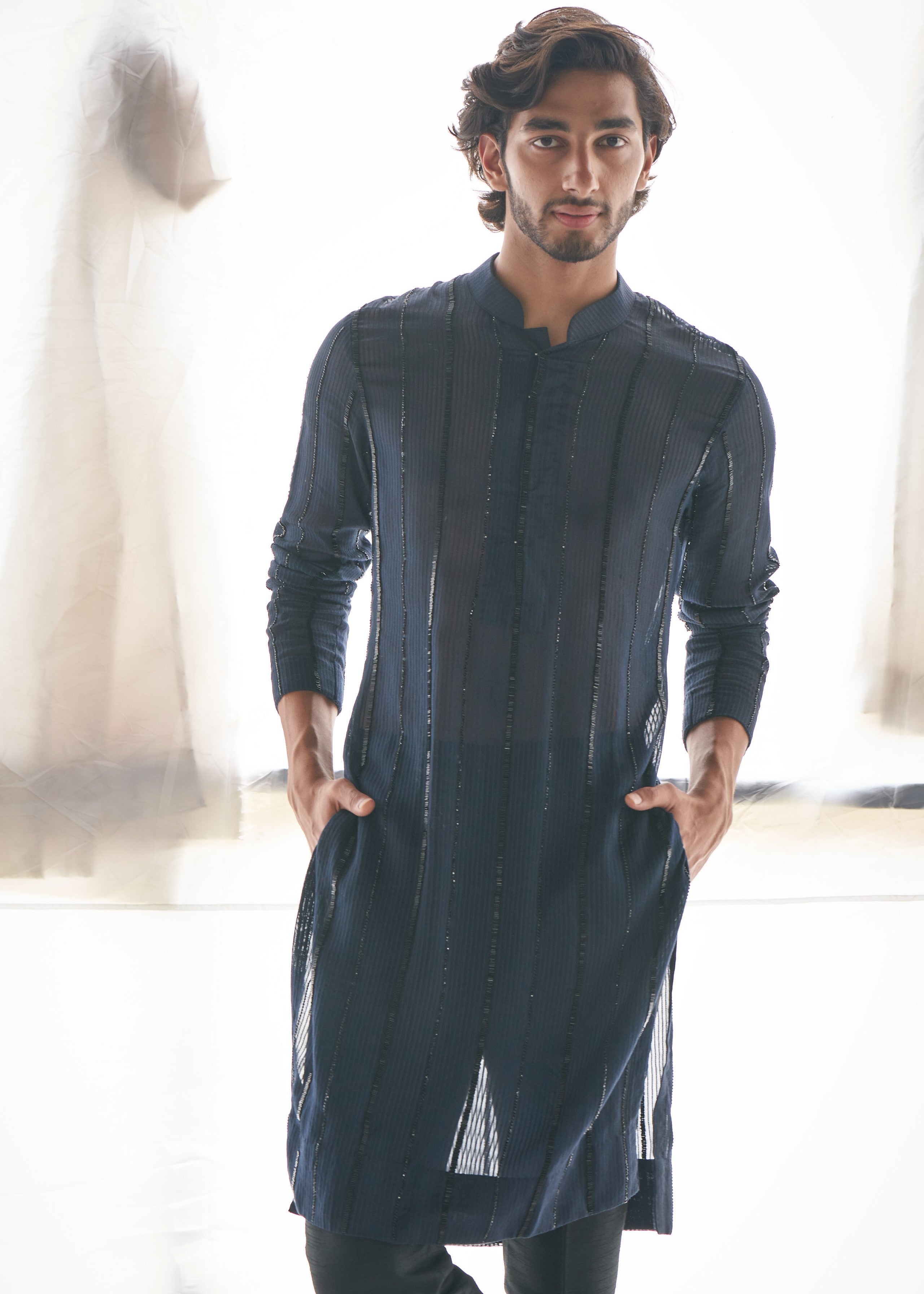 Blue Gicha Cutdana Kurta