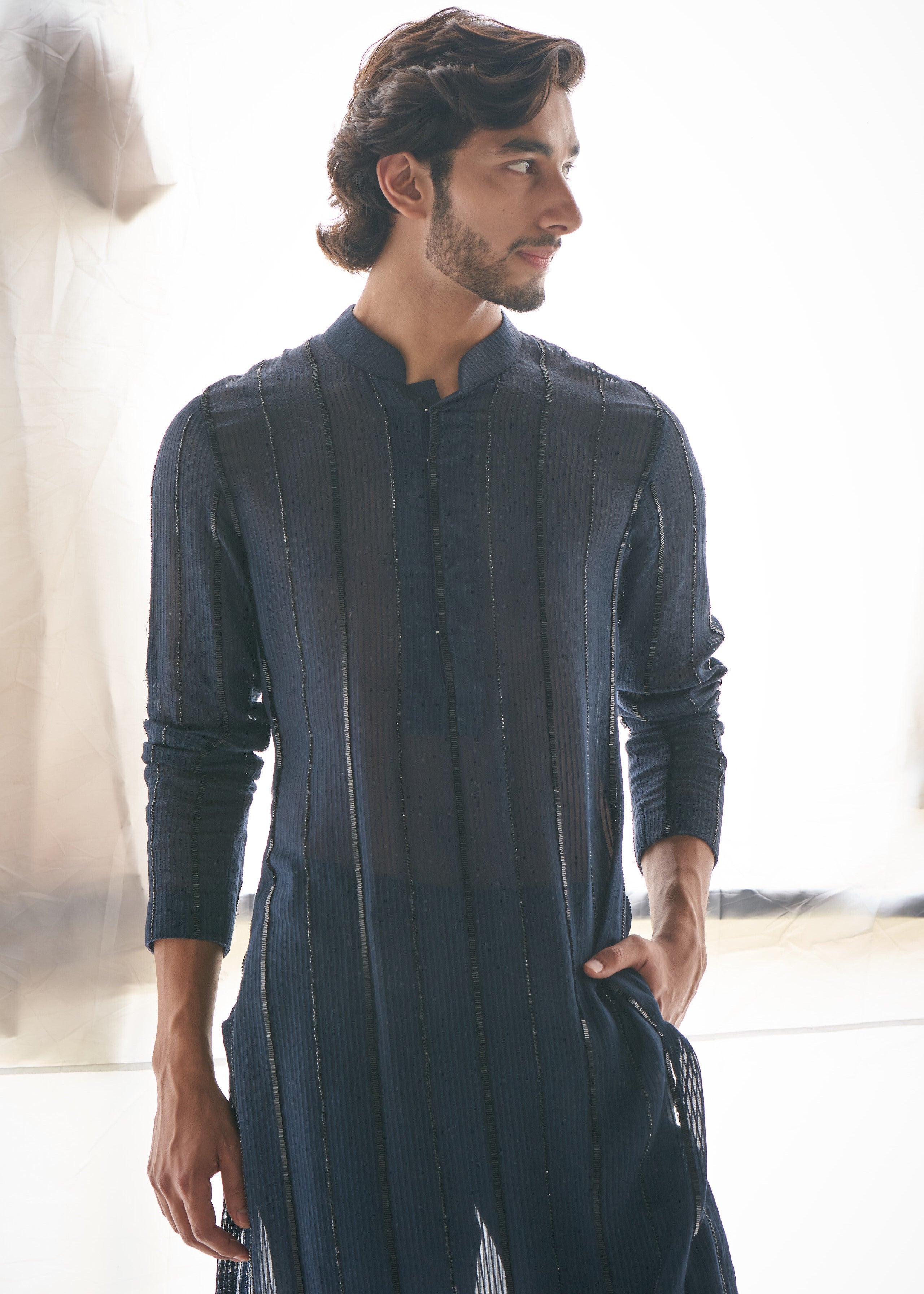 Blue Gicha Cutdana Kurta