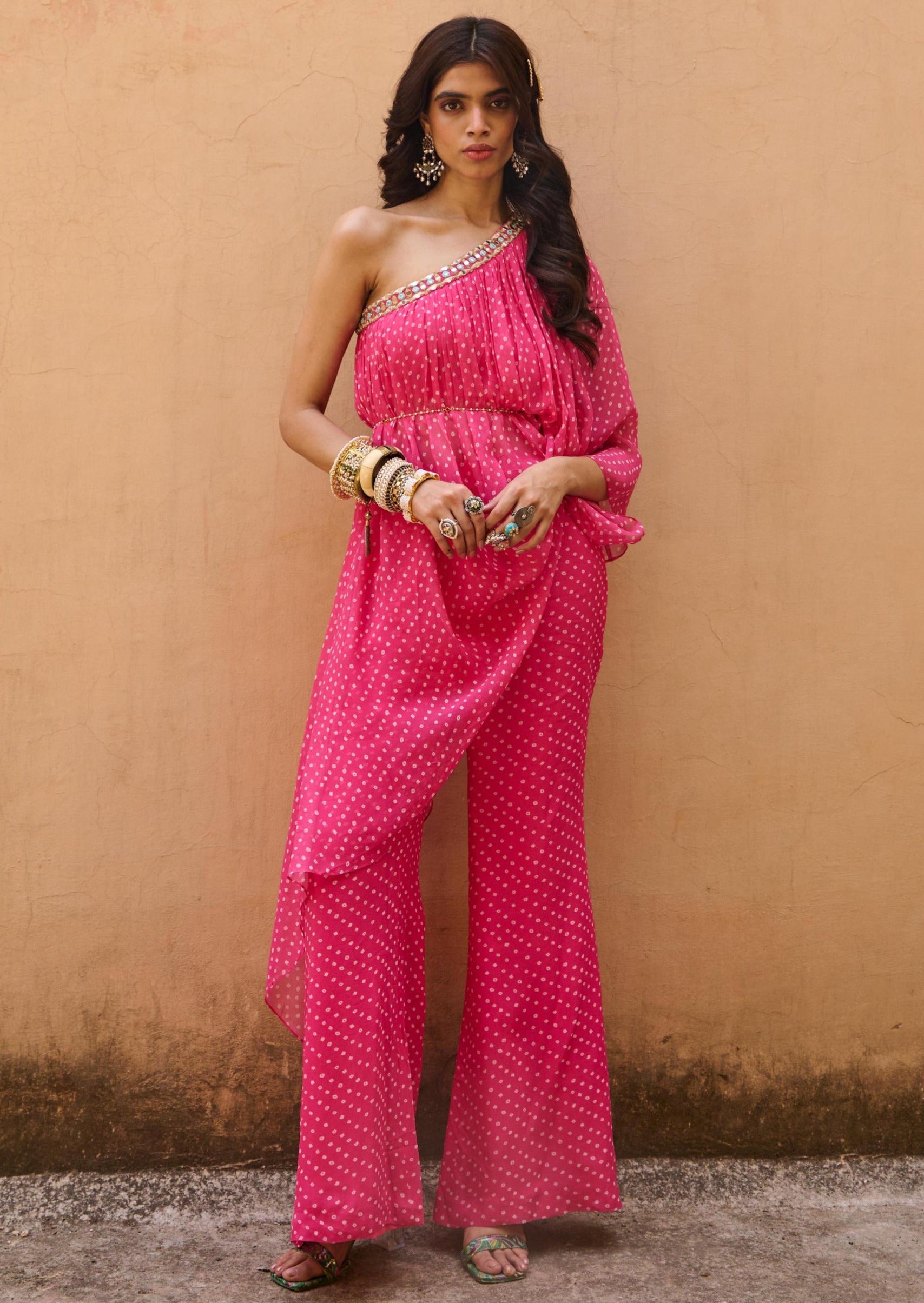 Jaipur Pink One Shoulder Set