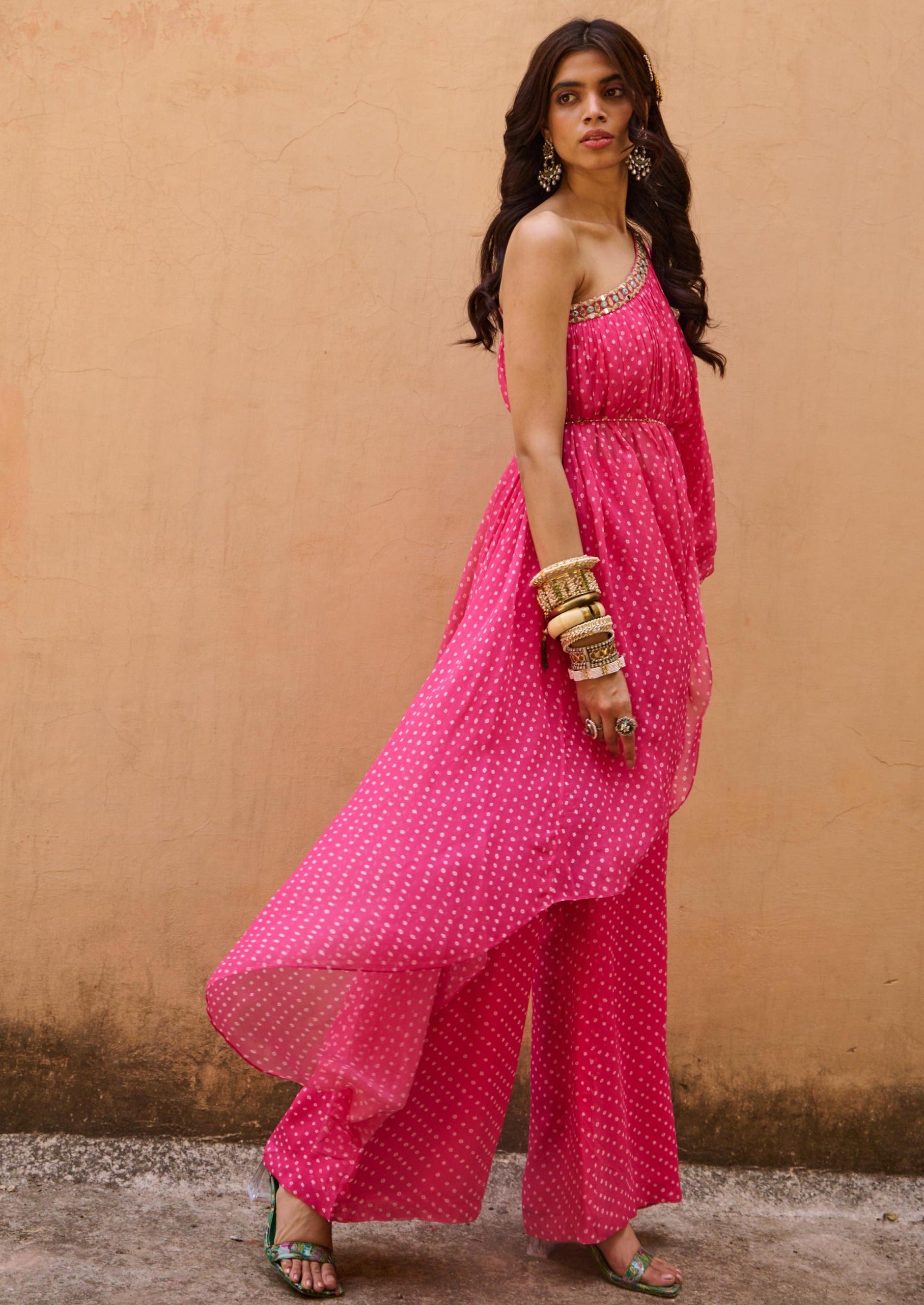 Jaipur Pink One Shoulder Set