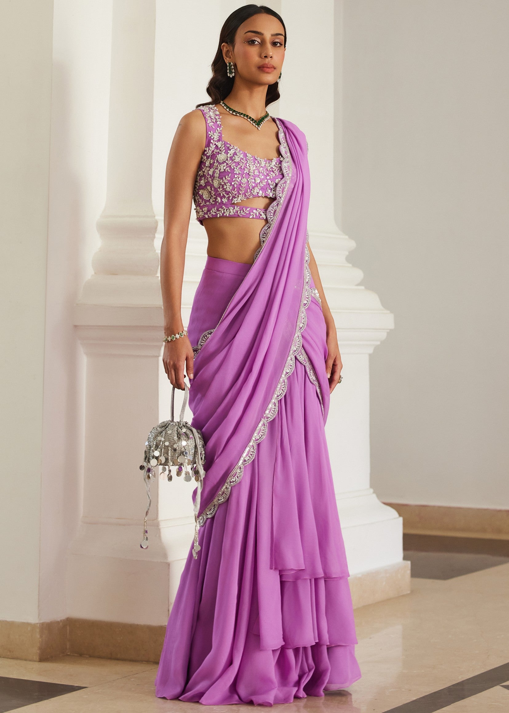 Bubblegum Pink Drape Sari