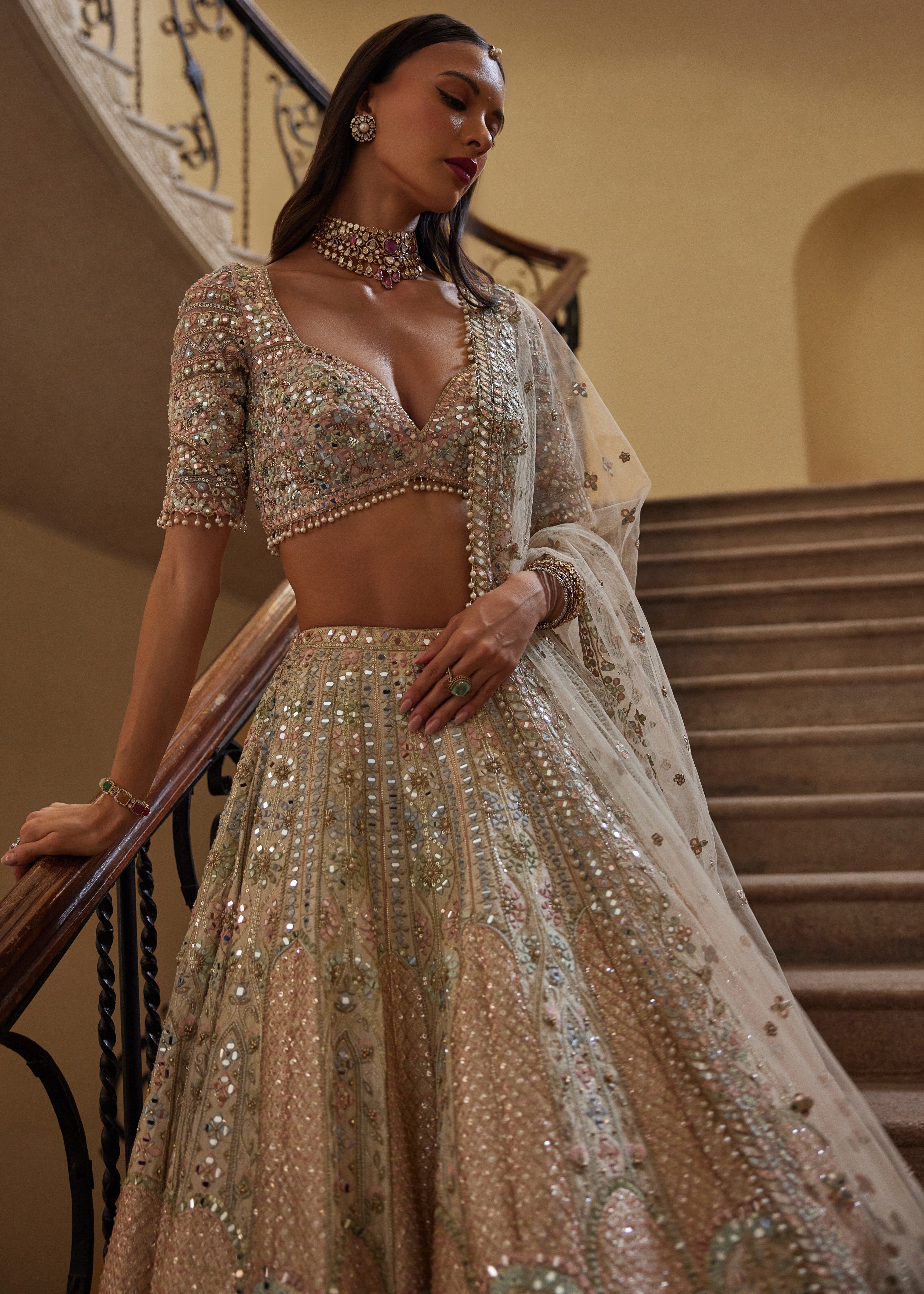 Ivory Lehenga with Multi-Colored Embroidery