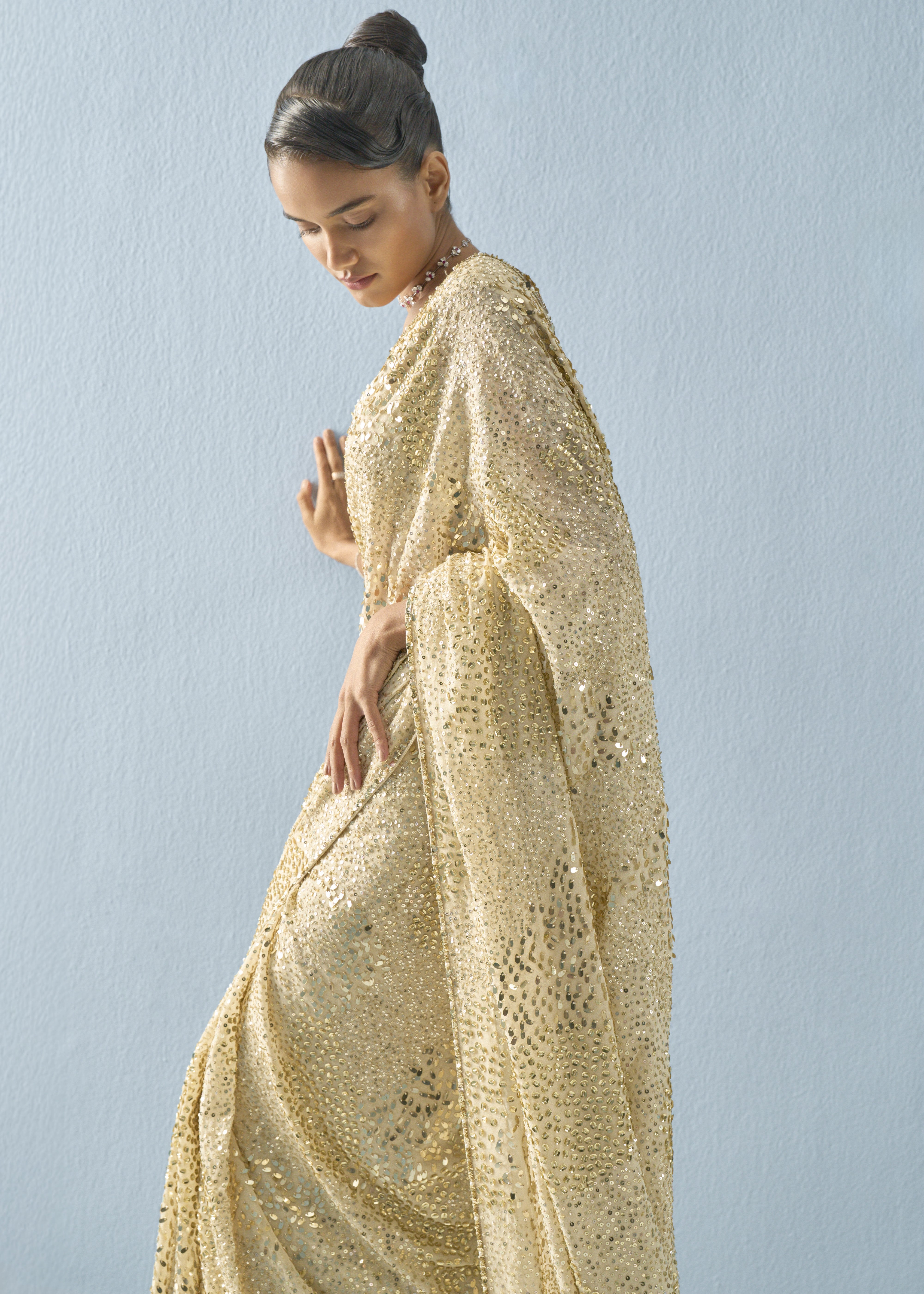 Ivory Georgette Sparkle Sari Set