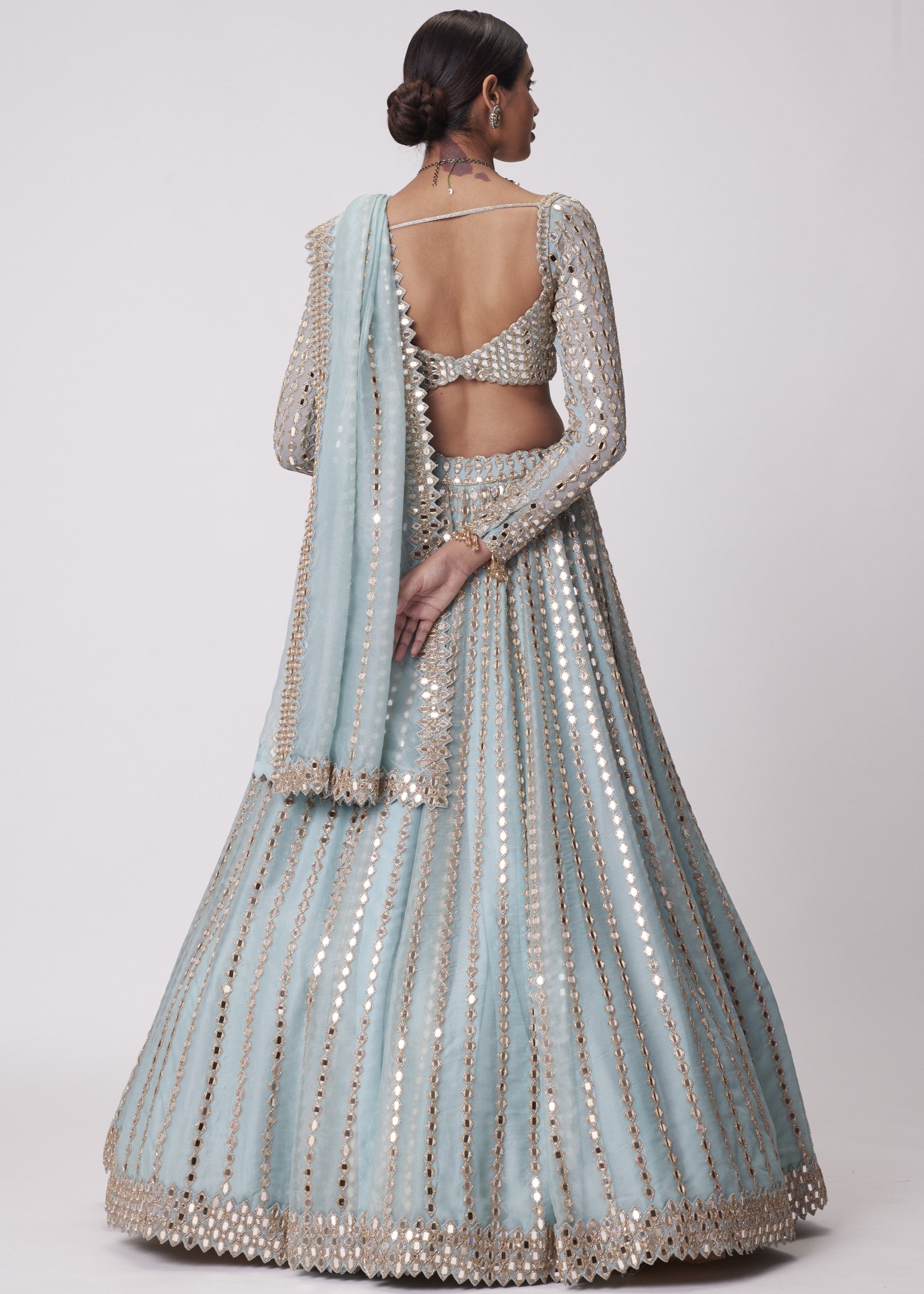 Powder Blue Linear Embroidered Lehenga Set