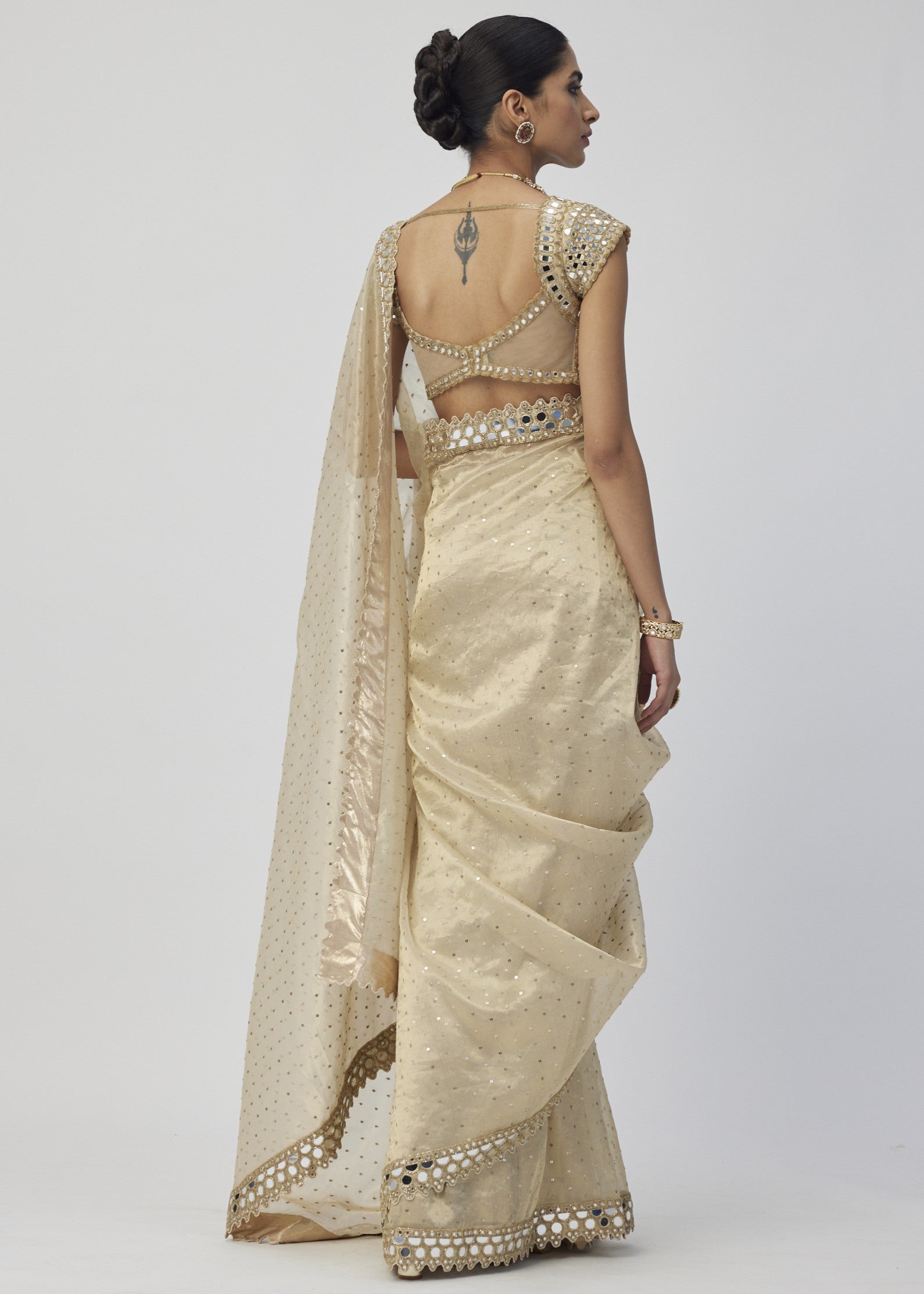 Golden Shimmer Organza Sari Set