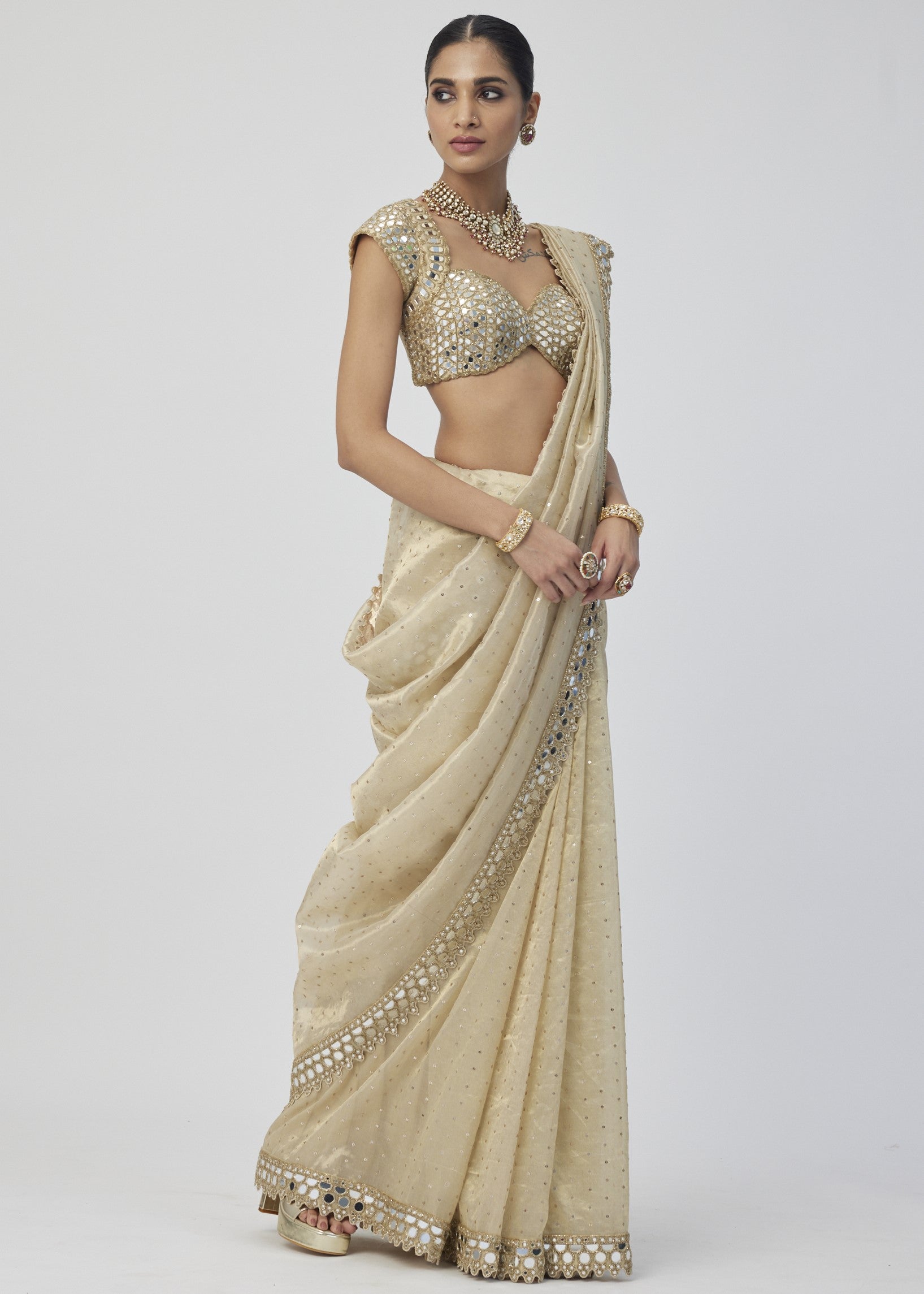 Golden Shimmer Organza Sari Set