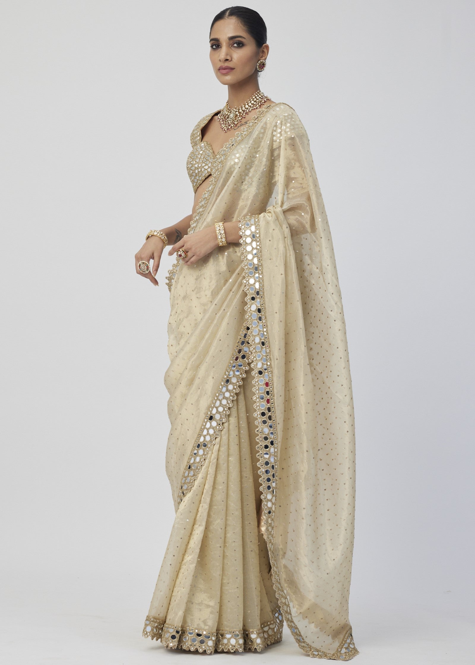 Golden Shimmer Organza Sari Set