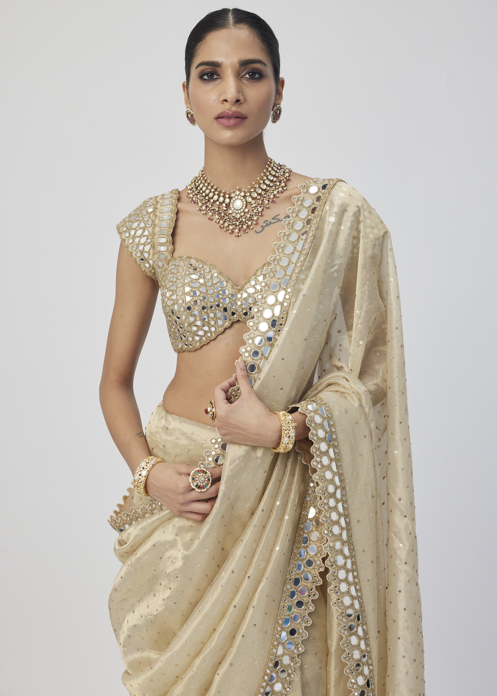 Golden Shimmer Organza Sari Set