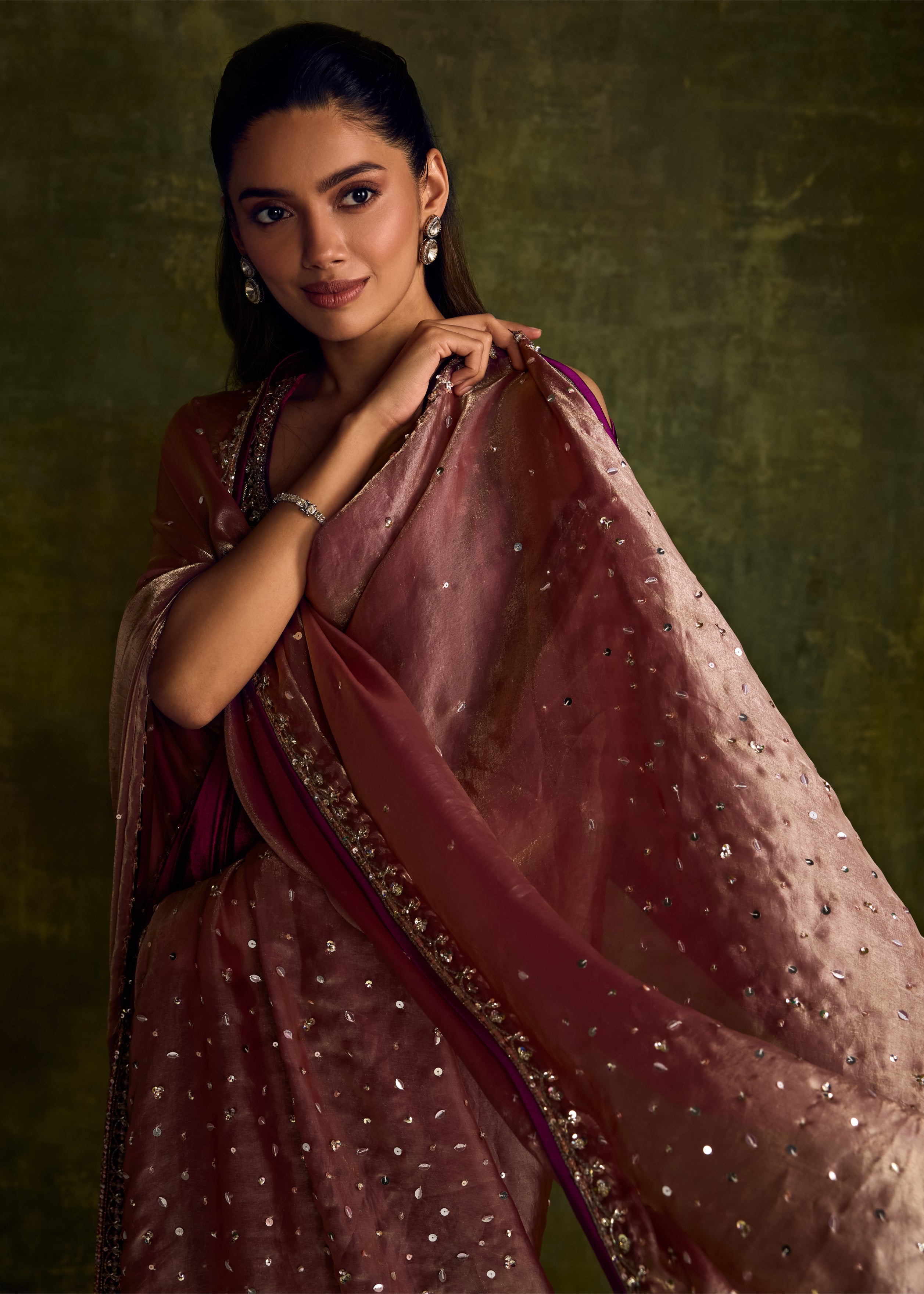 Mulberry Velvet High Slit Kurta And Pants Set