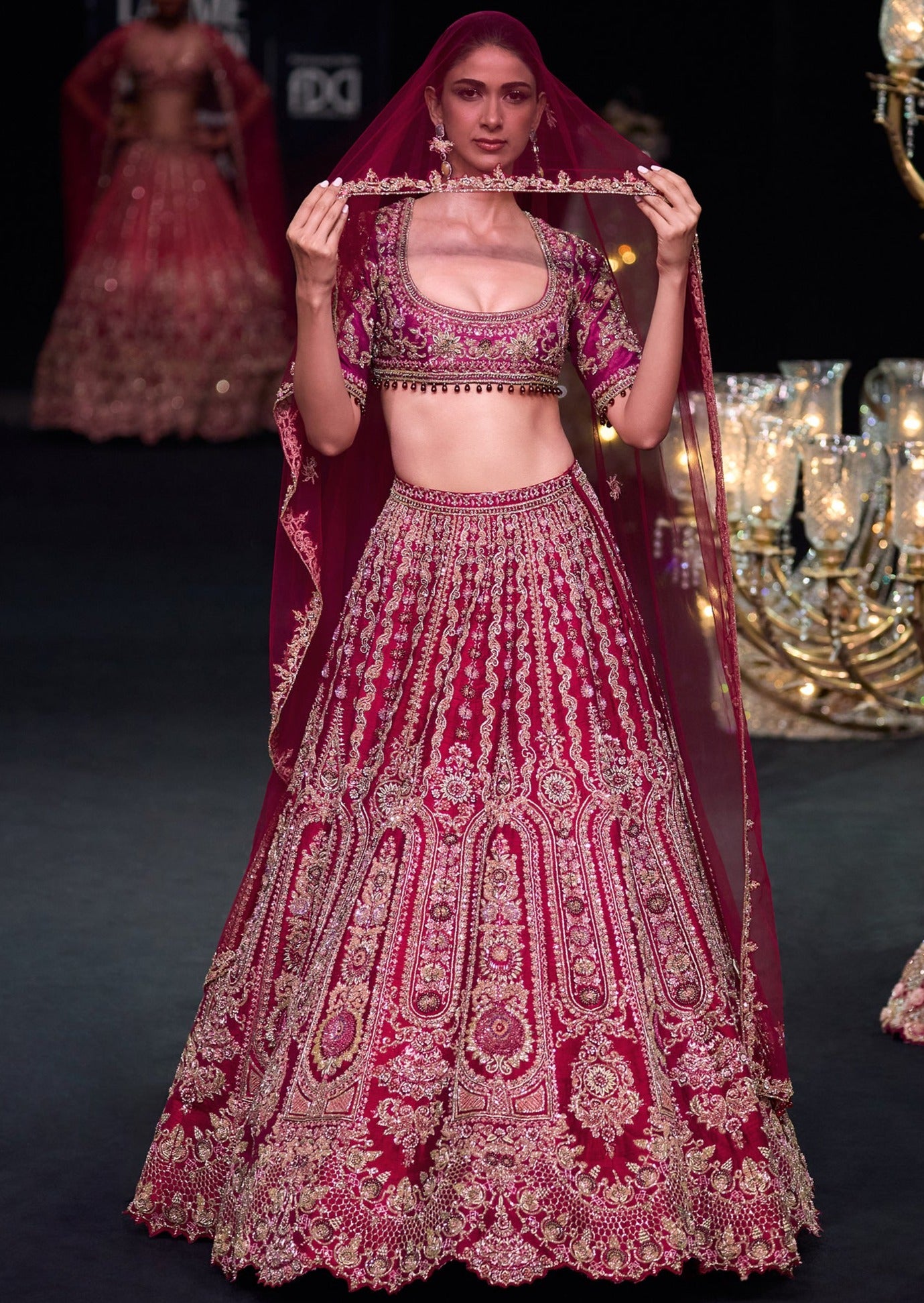 Red Raw Silk Lehenga Set with Cutout Back Velvet Blouse