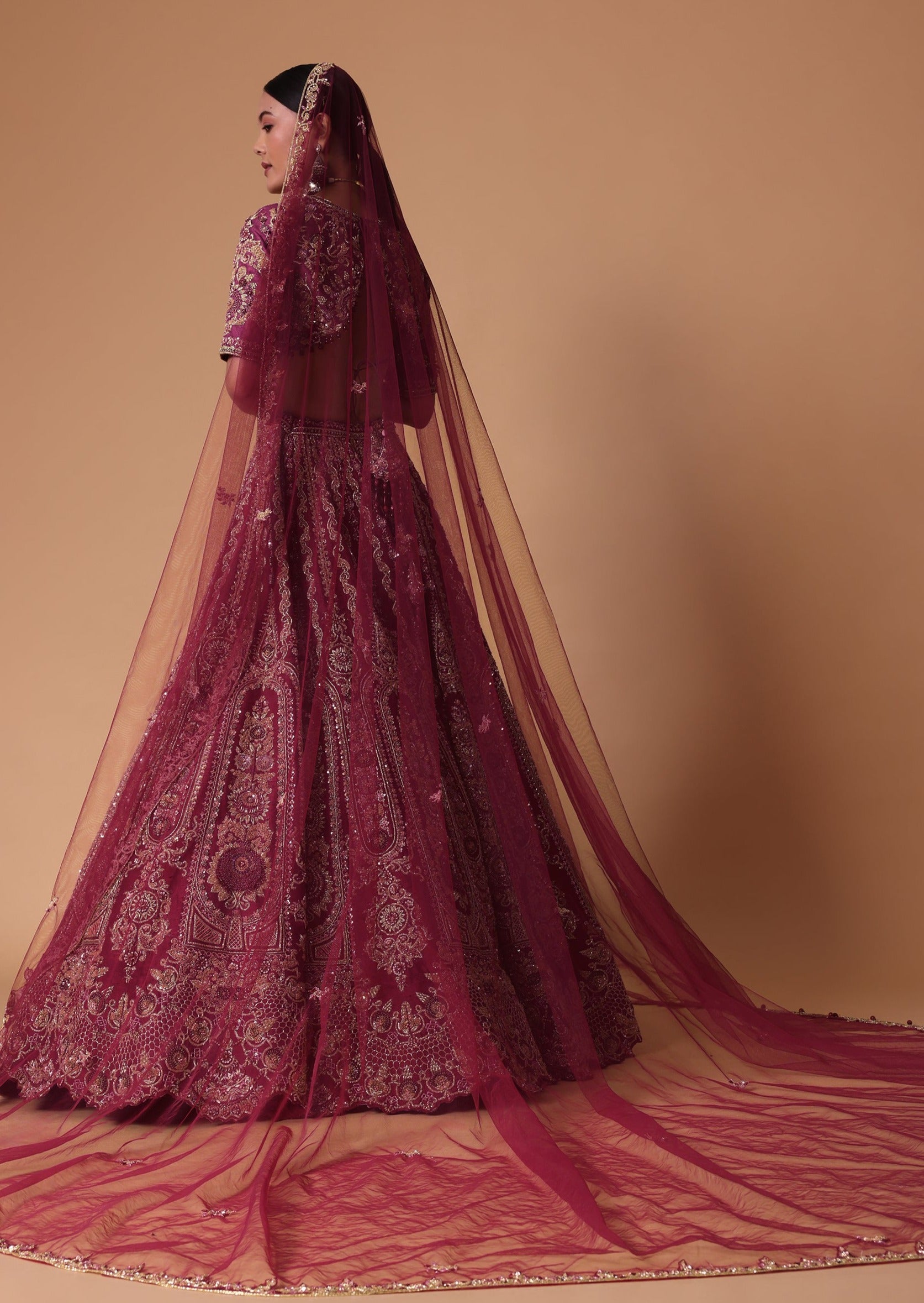Red Raw Silk Lehenga Set with Cutout Back Velvet Blouse
