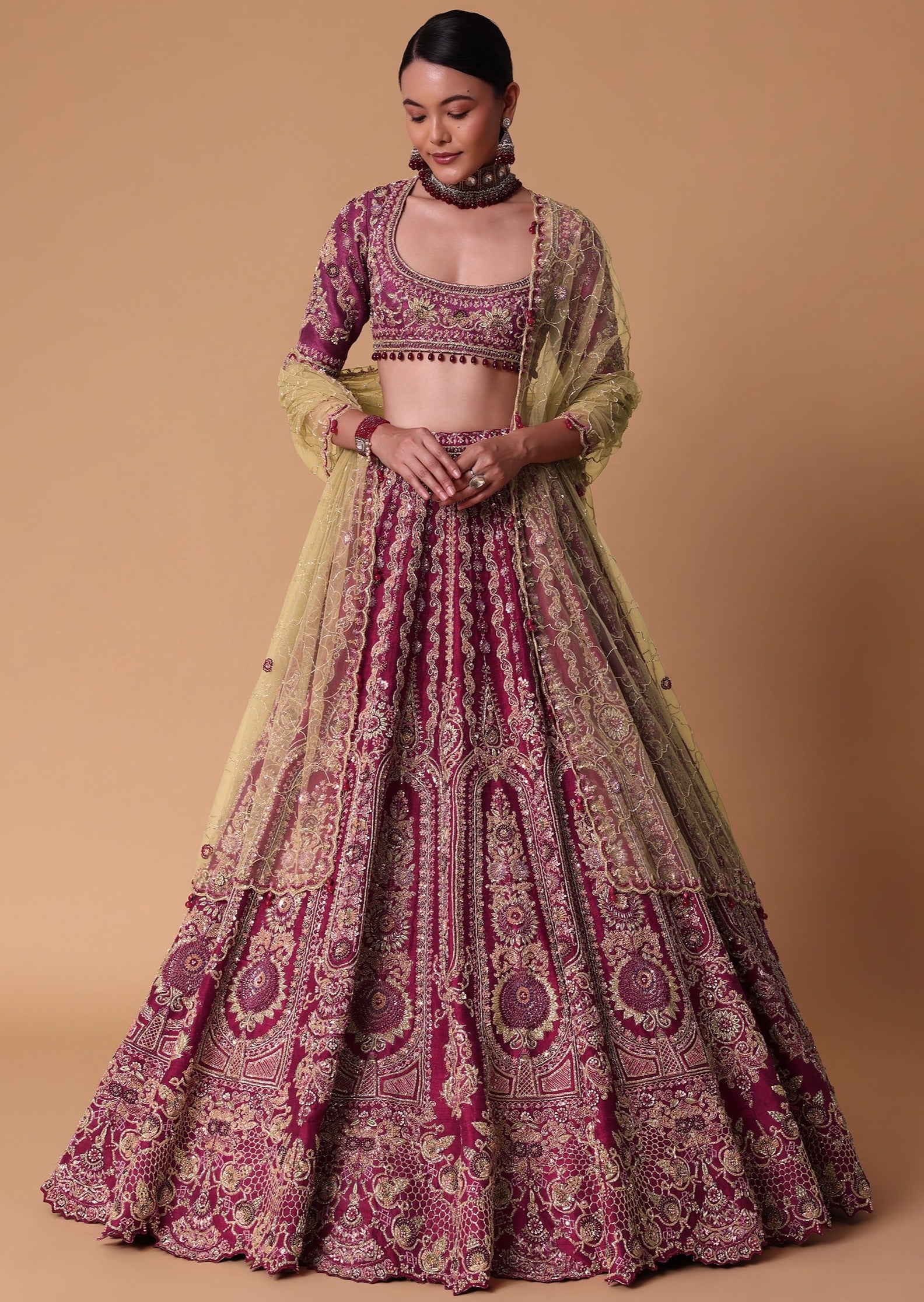 Red Raw Silk Lehenga Set with Cutout Back Velvet Blouse