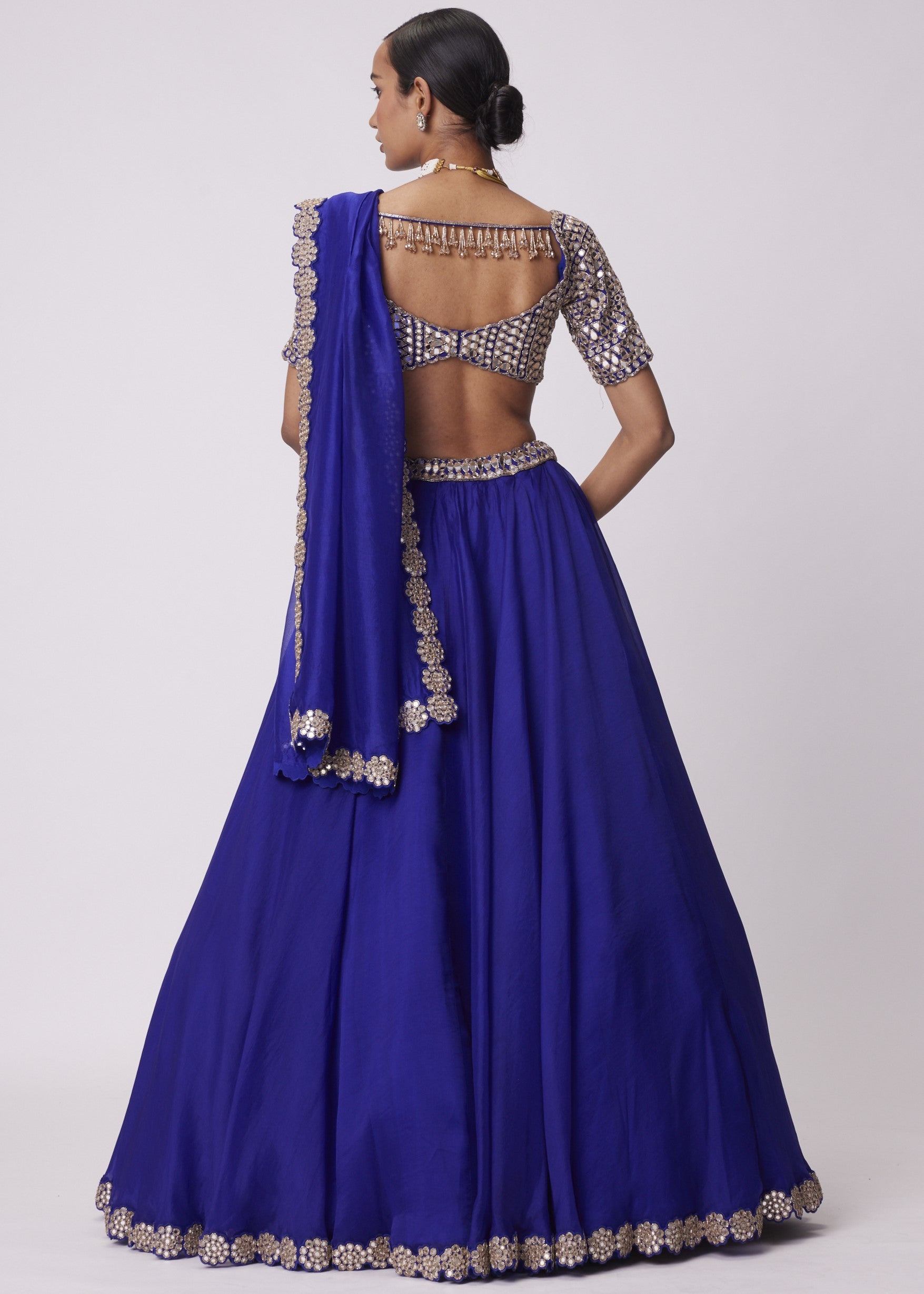 Persian Blue Organza Hand Embroidered Lehenga Set