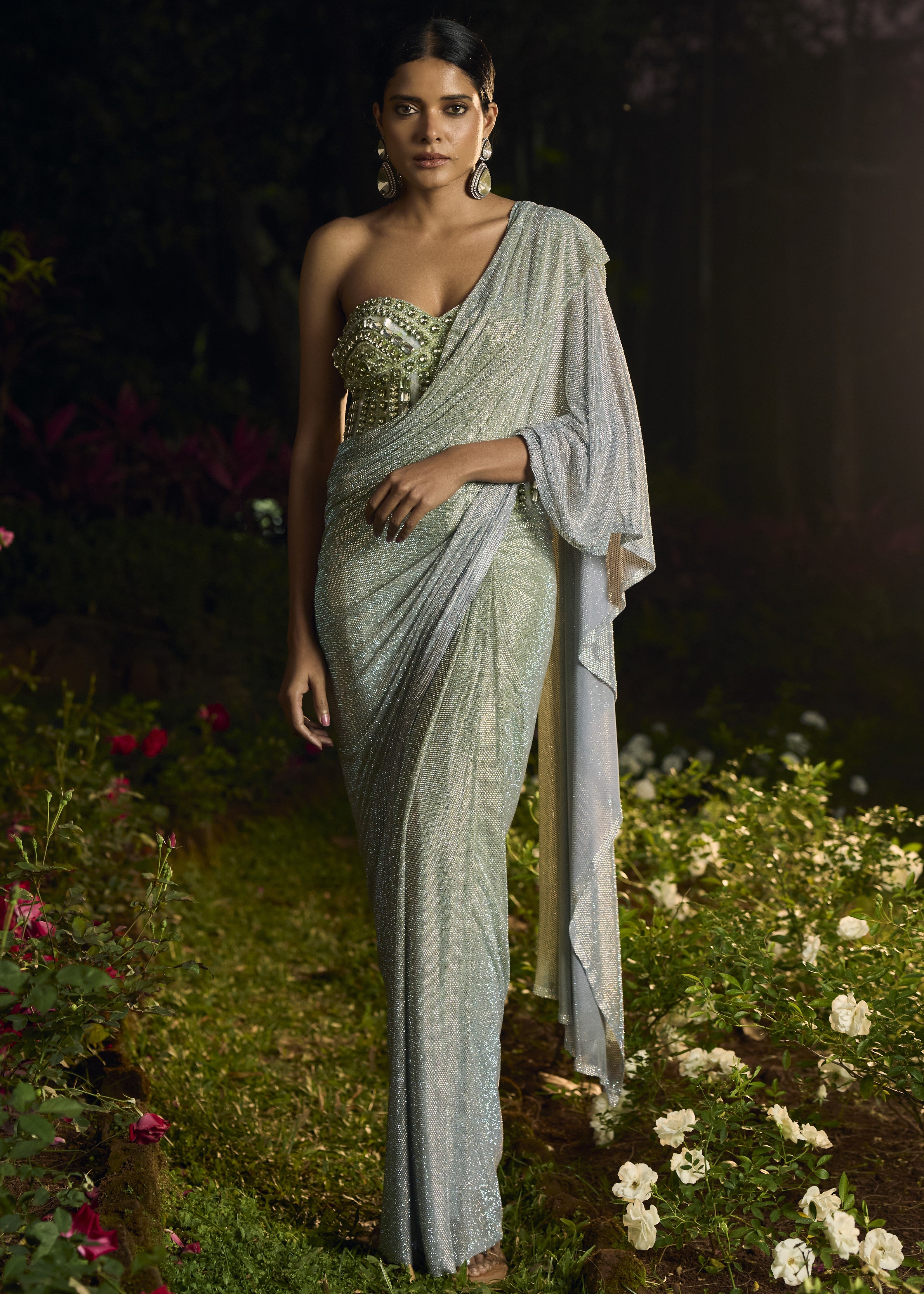 Pista Noor Crystal Sari Set