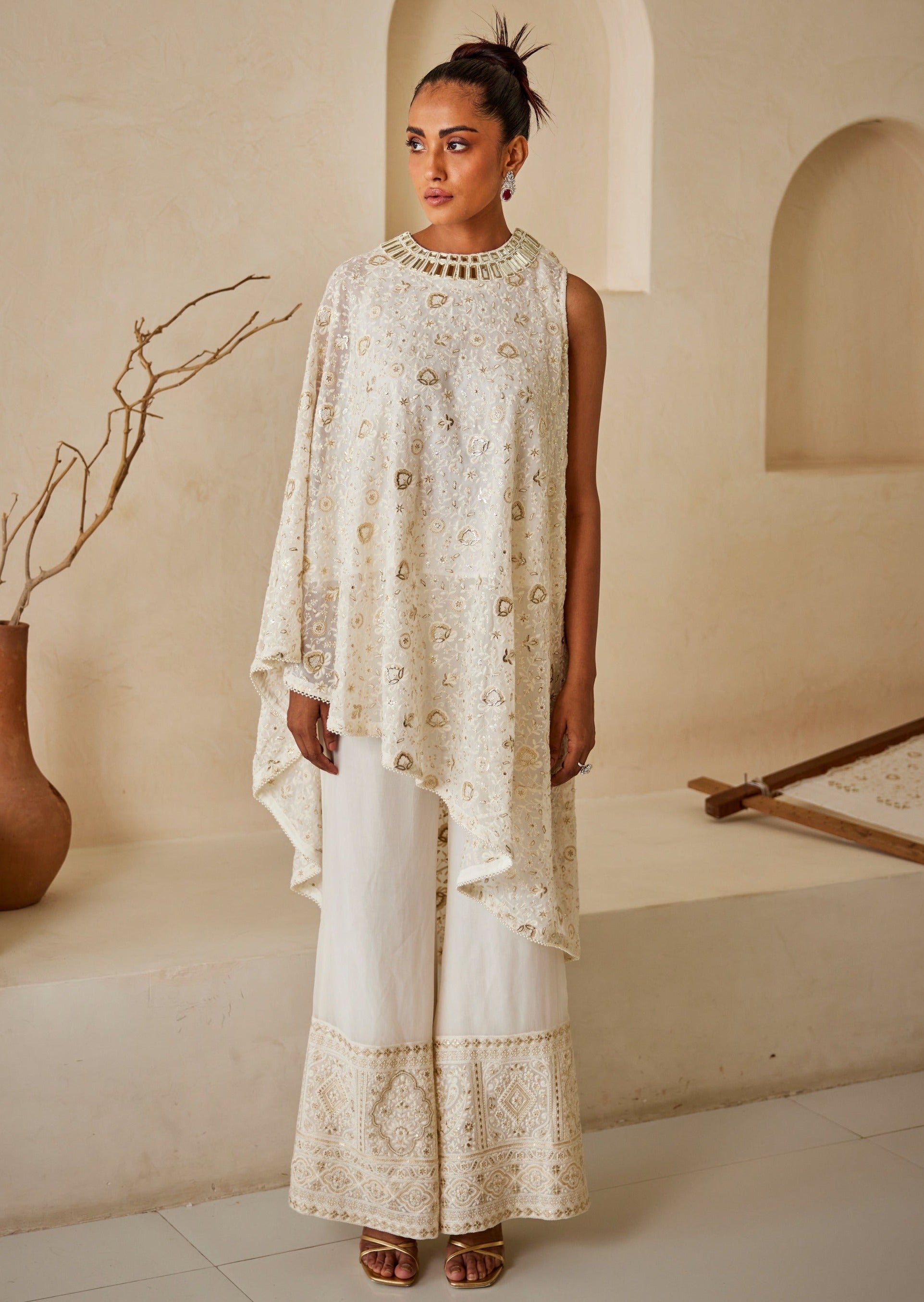 Chikankari Asymmetrical Cape