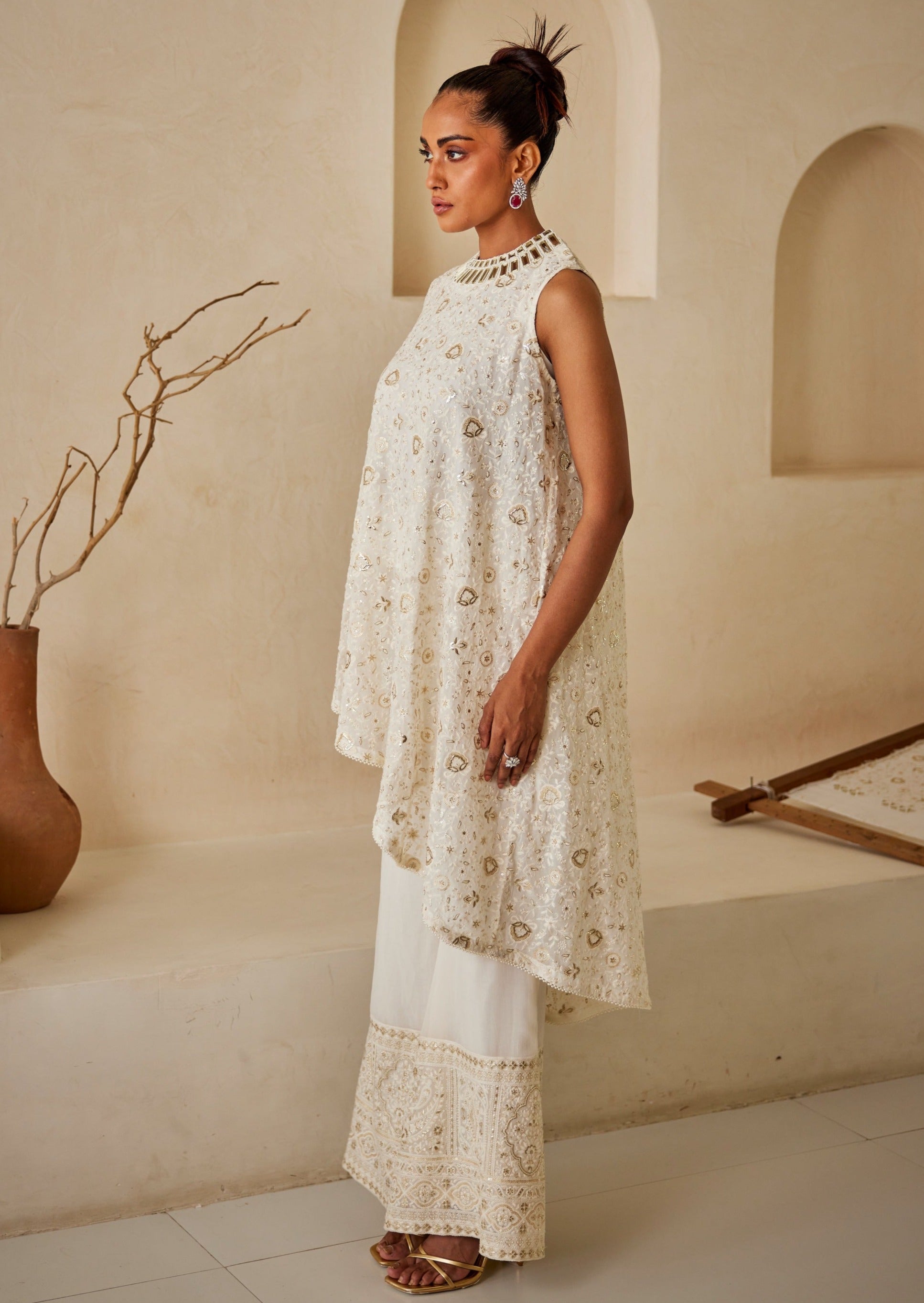 Chikankari Asymmetrical Cape