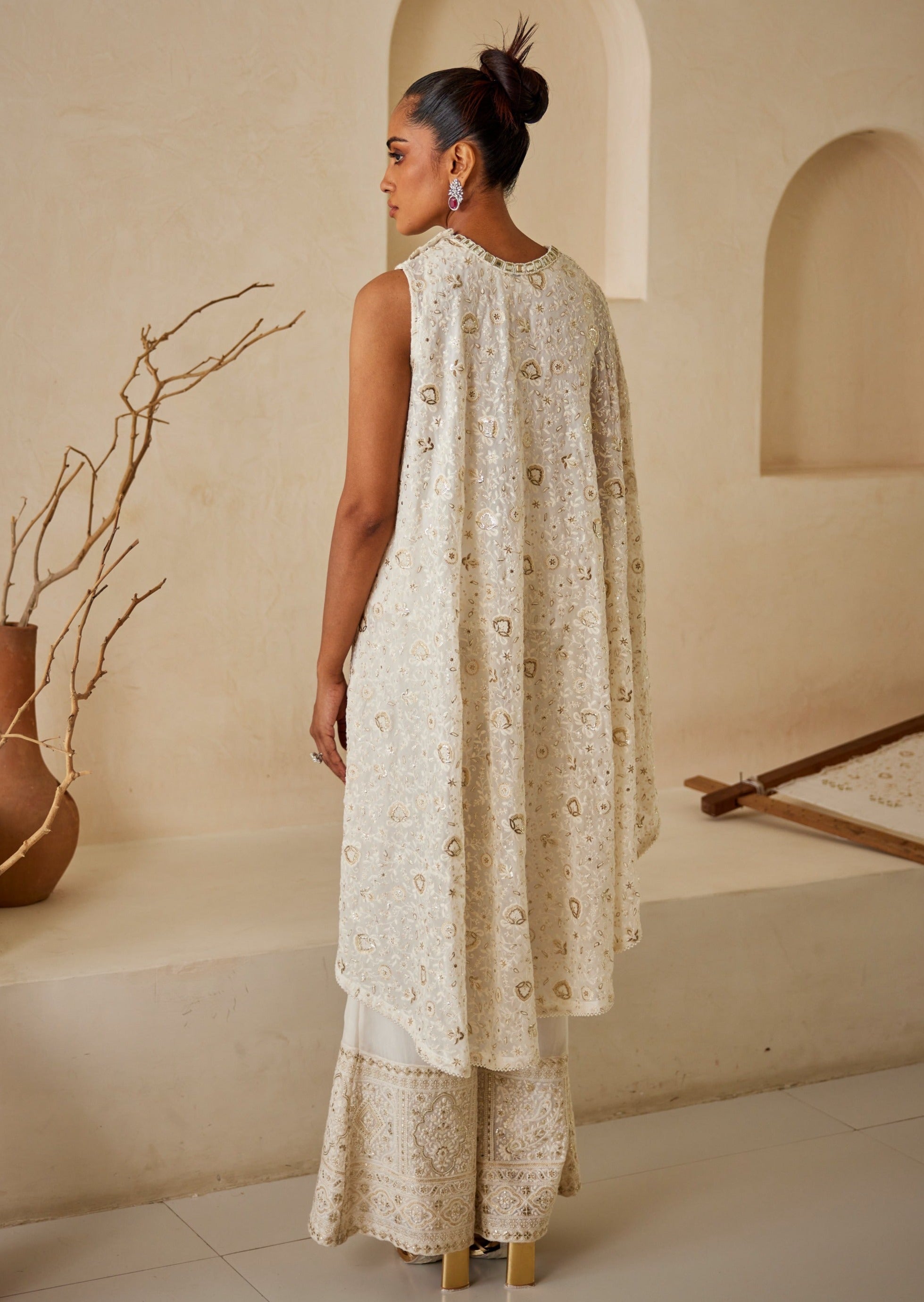 Chikankari Asymmetrical Cape