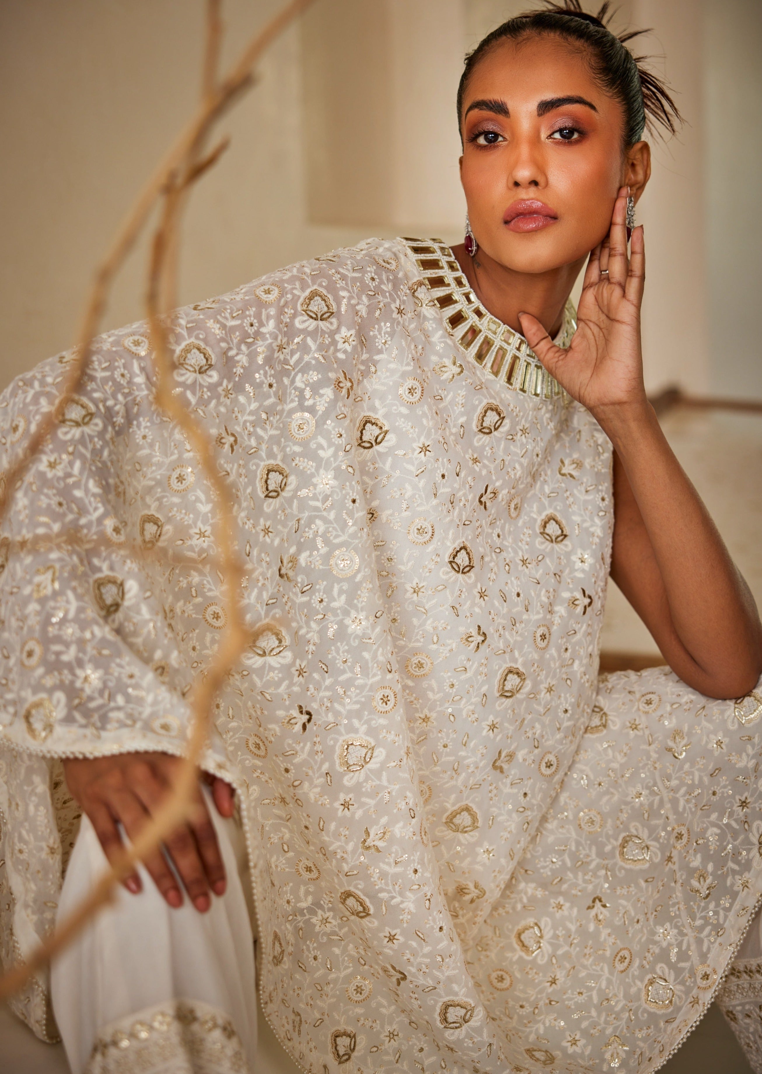 Chikankari Asymmetrical Cape