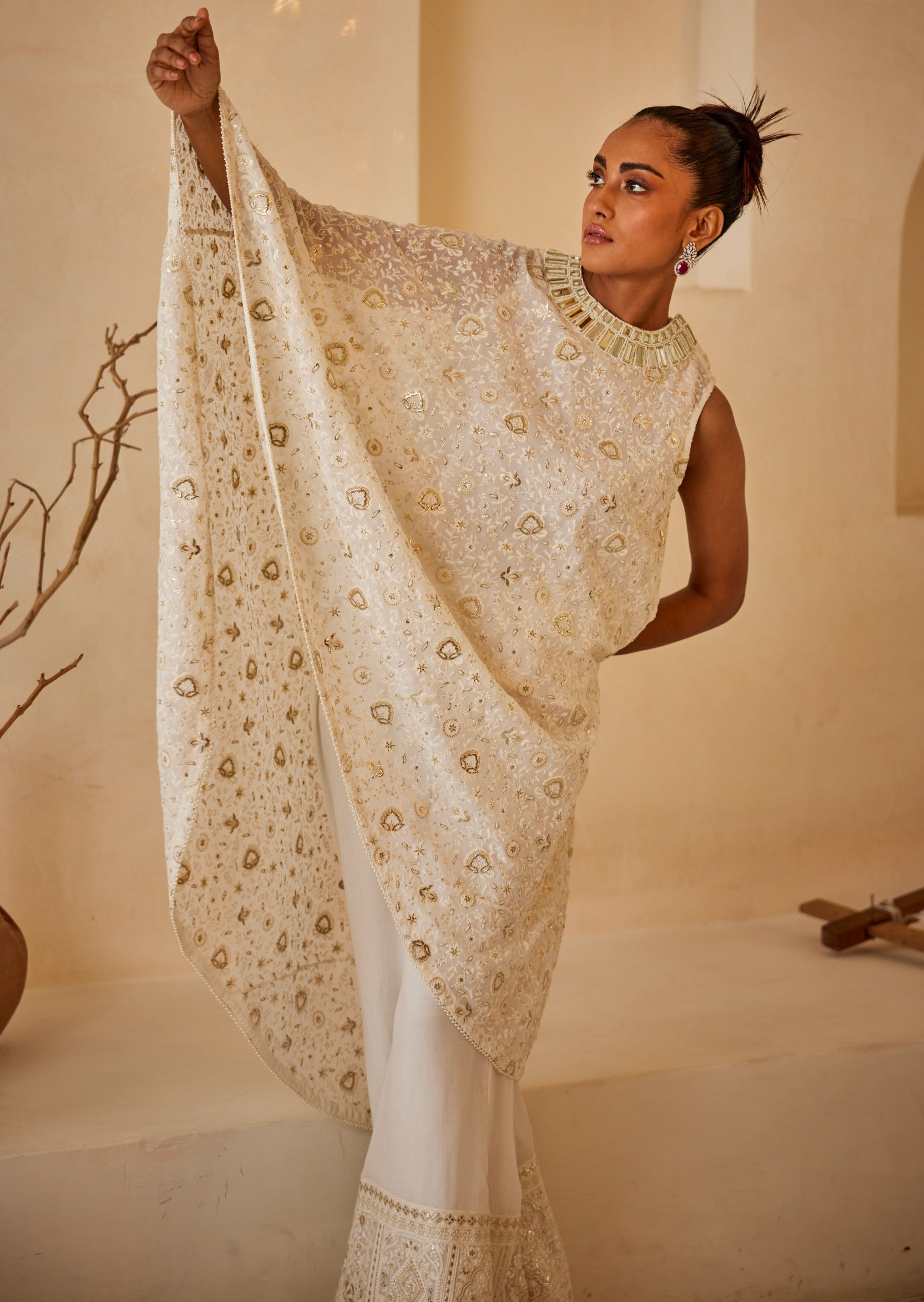 Chikankari Asymmetrical Cape