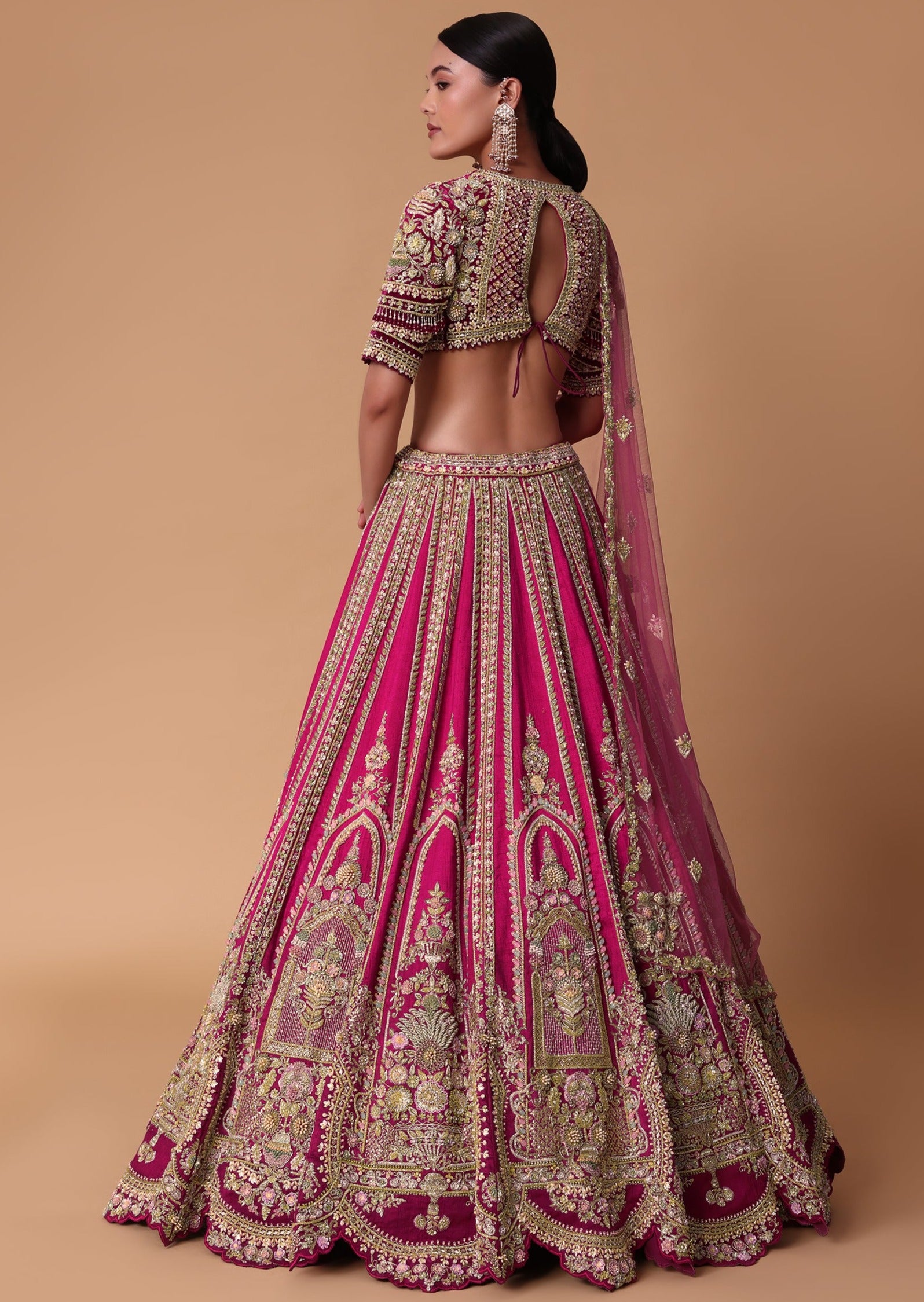 Maroon Silk Velvet 16 Kali Lehenga Set