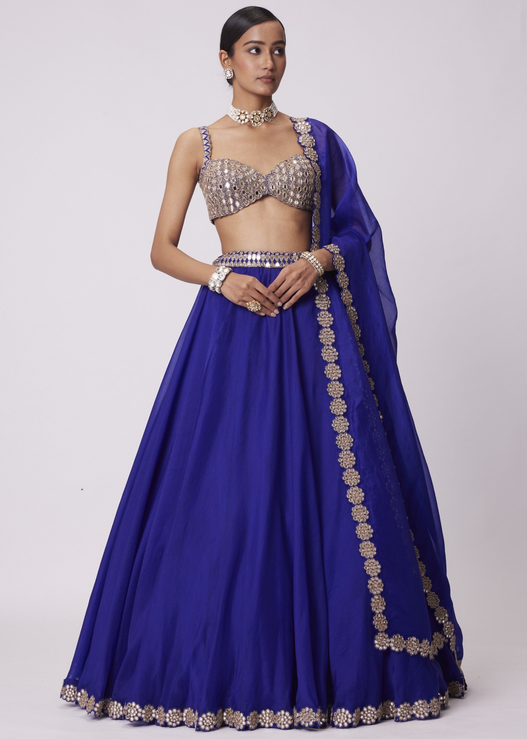 Persian Blue Organza Lehenga Set