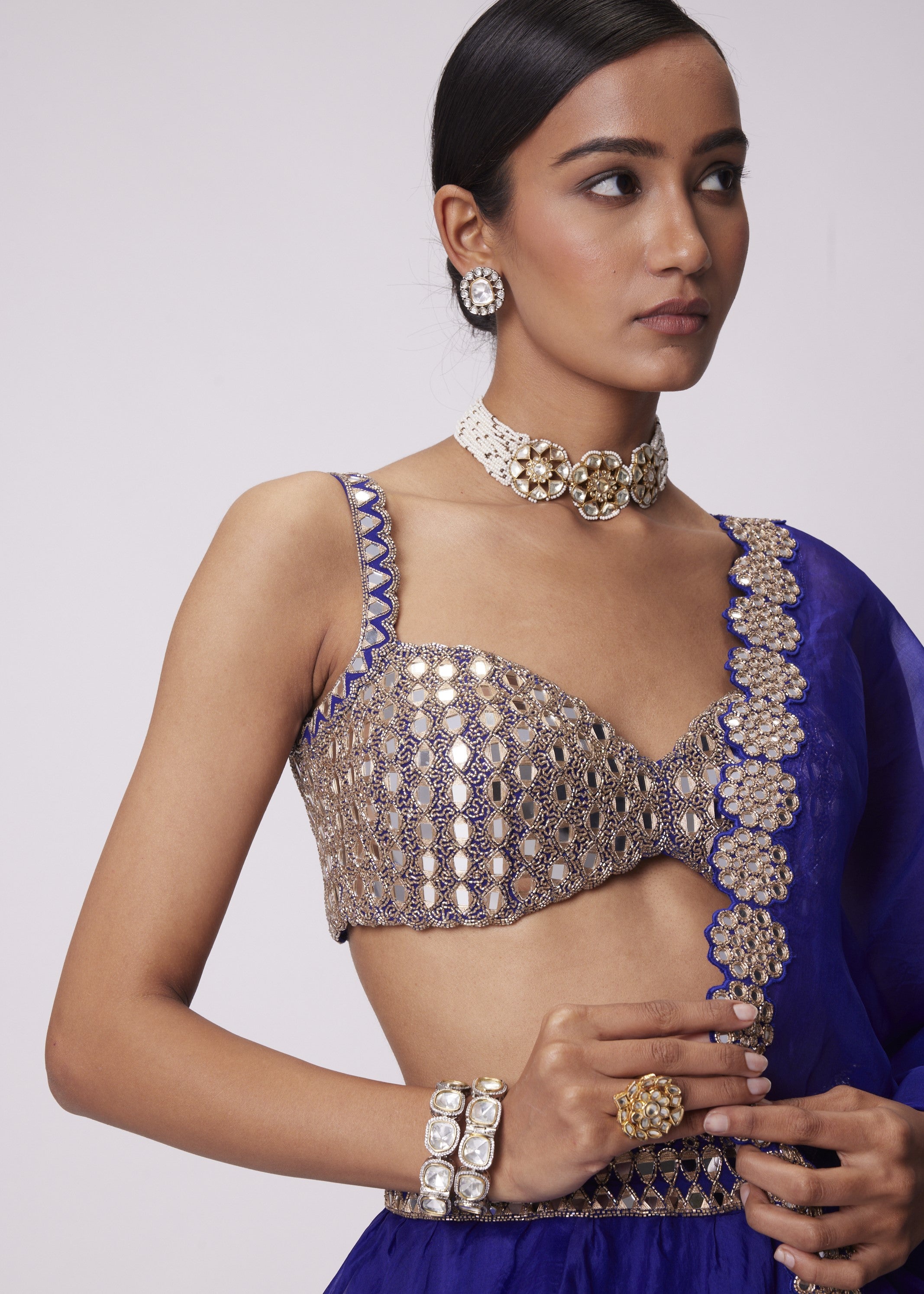 Persian Blue Organza Lehenga Set