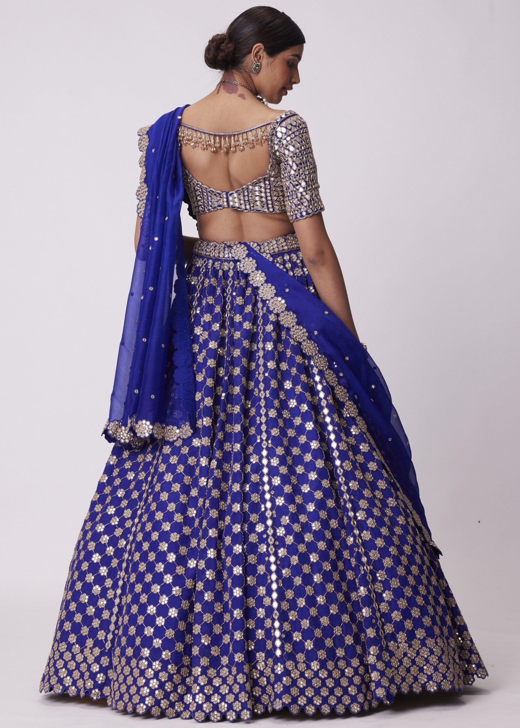 Persian Blue Mirror Flower Embroidered Lehenga Set