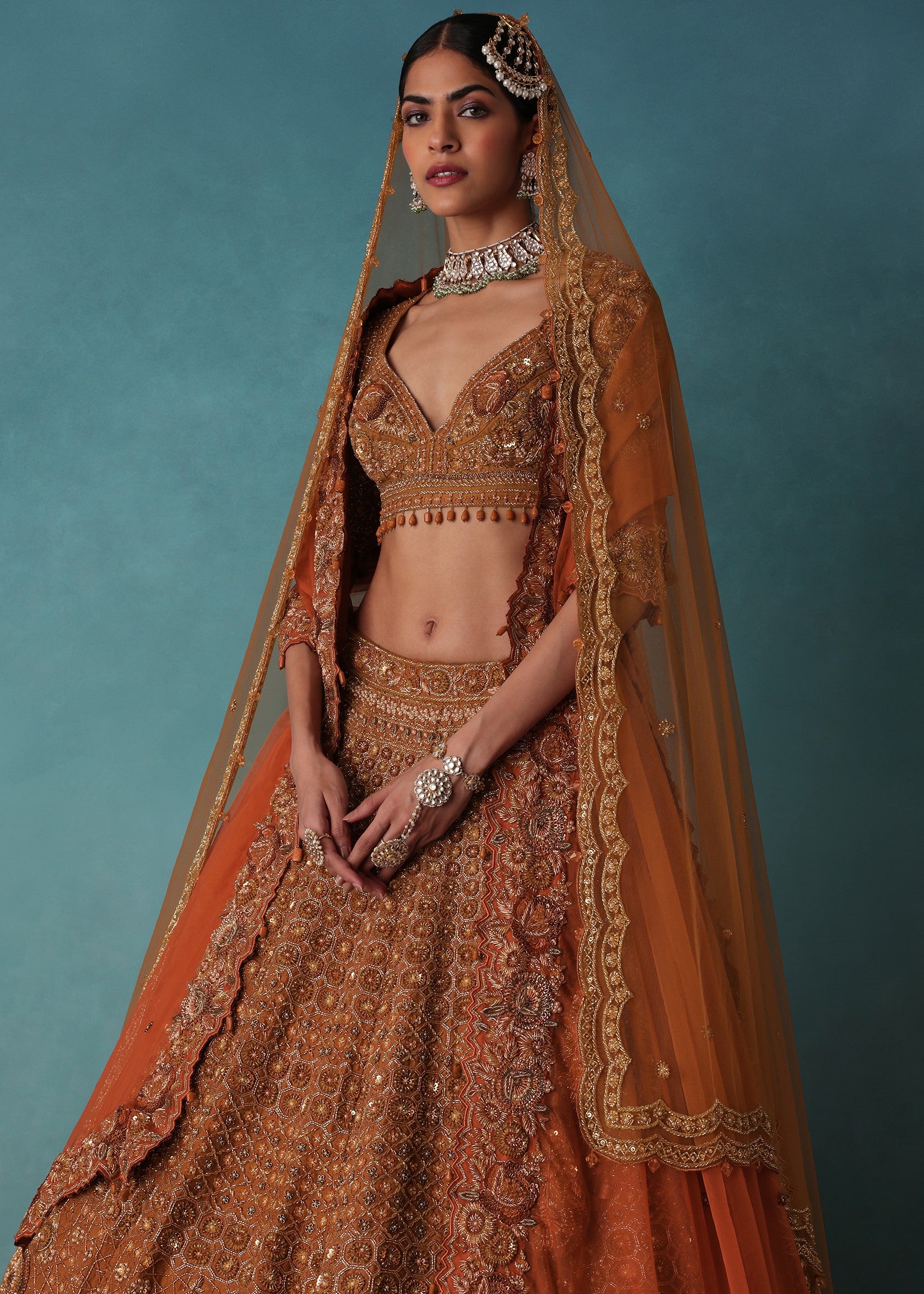 Rust Orange Raw Silk Bridal Lehenga