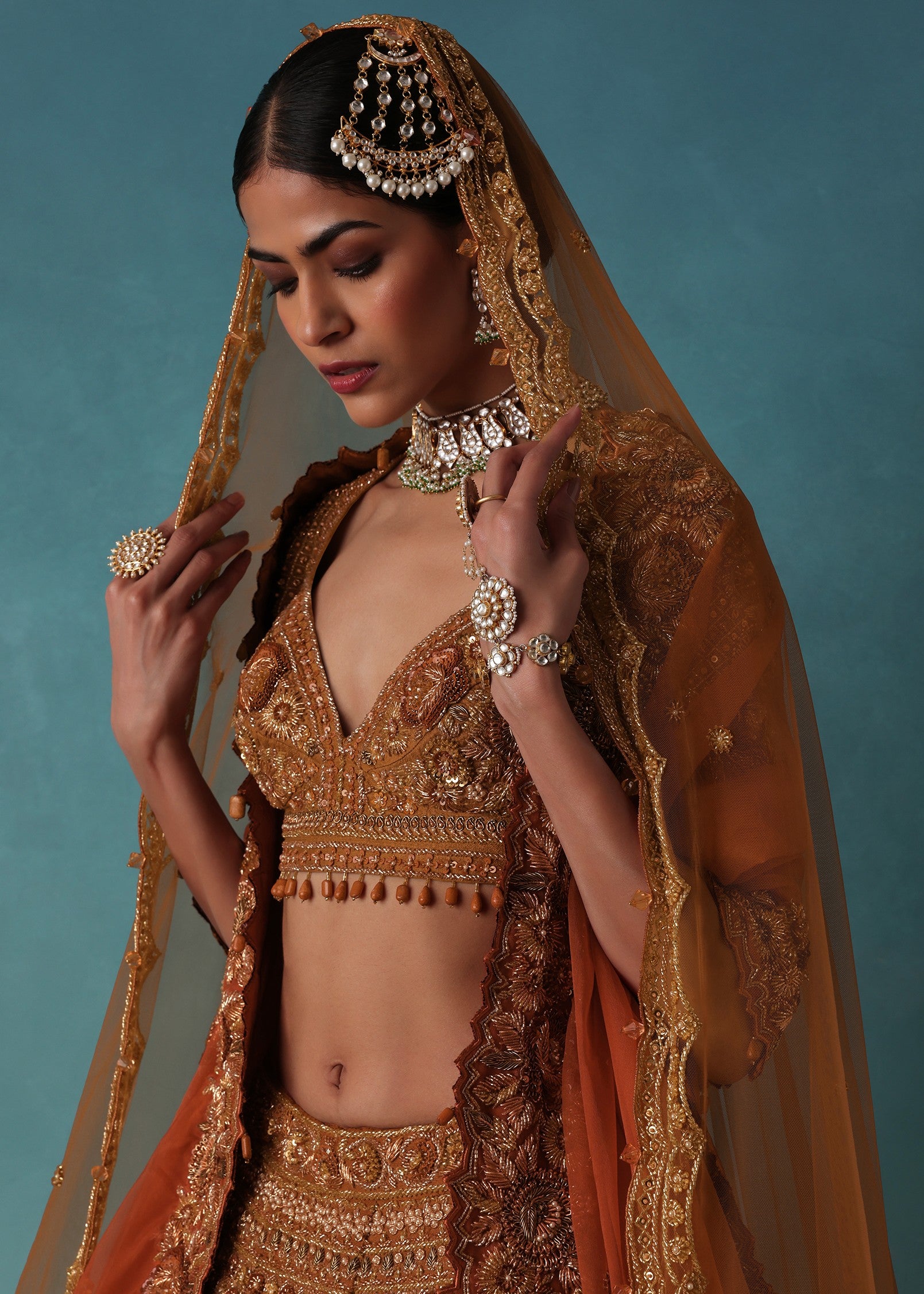 Rust Orange Raw Silk Bridal Lehenga