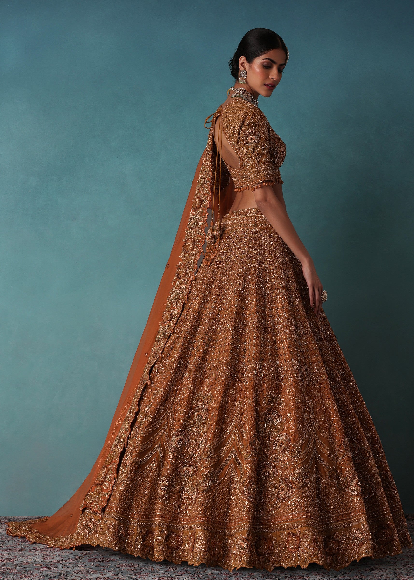 Rust Orange Raw Silk Bridal Lehenga