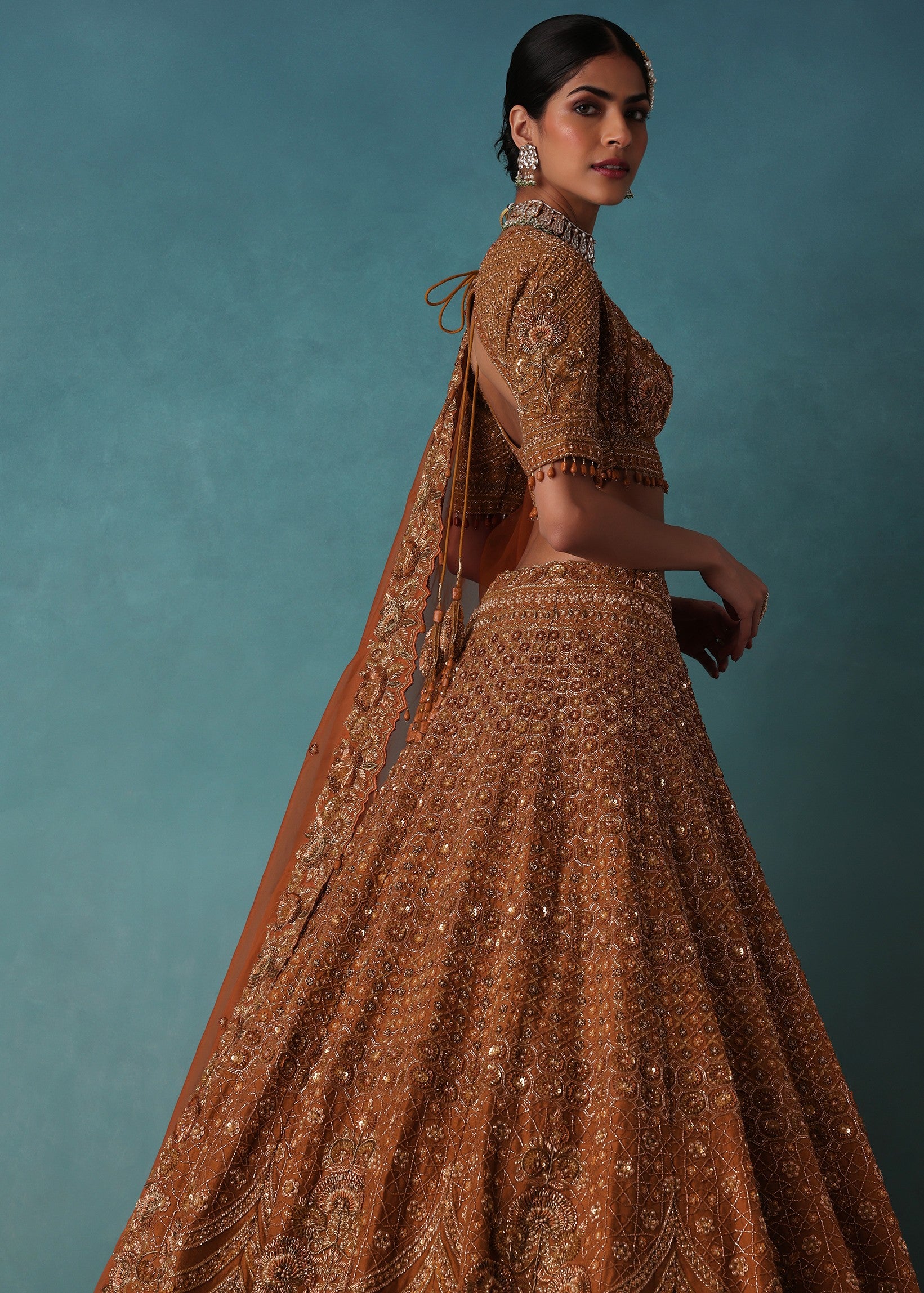 Rust Orange Raw Silk Bridal Lehenga